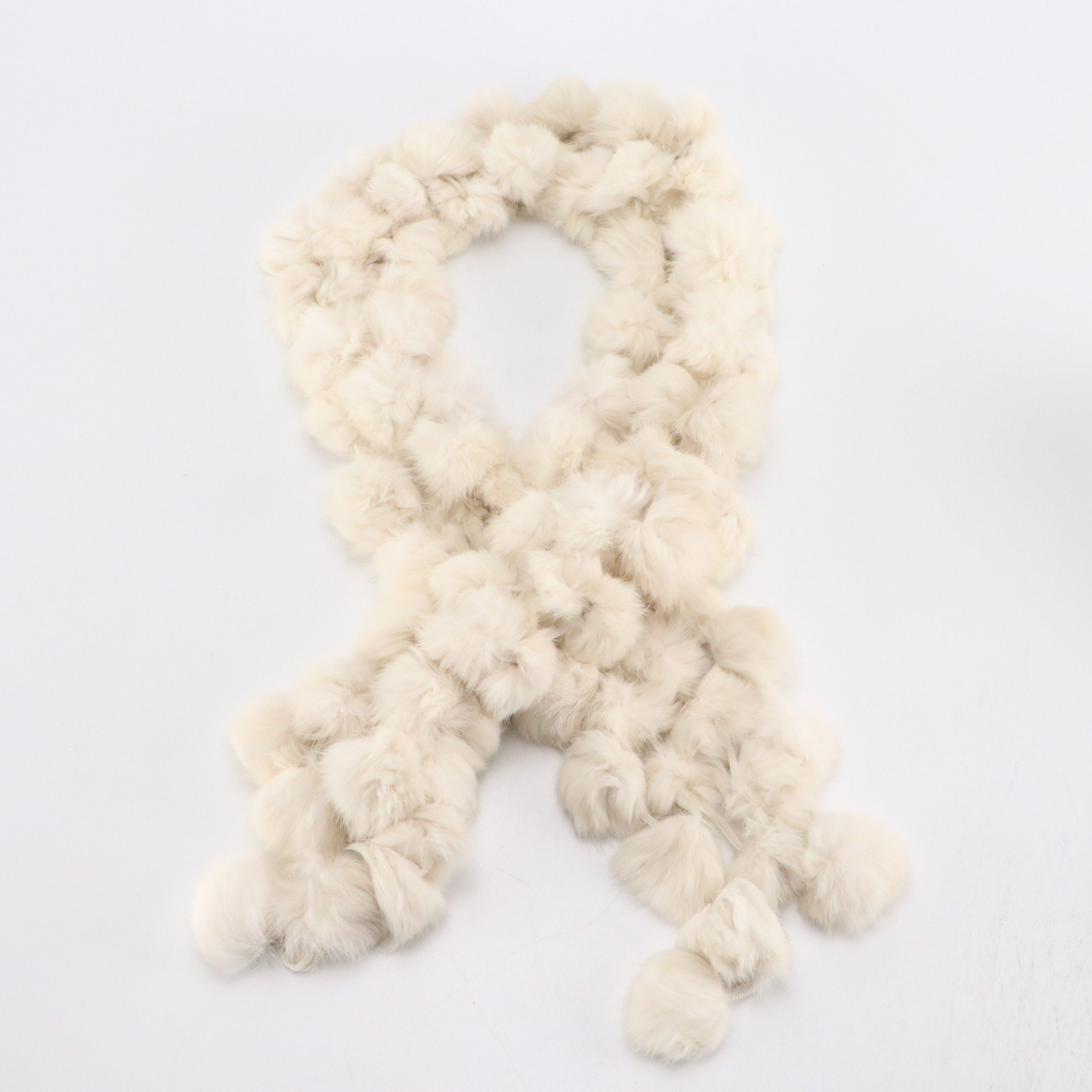 White Rabbit Fur Pom-Pom Scarf and Neck Scarf