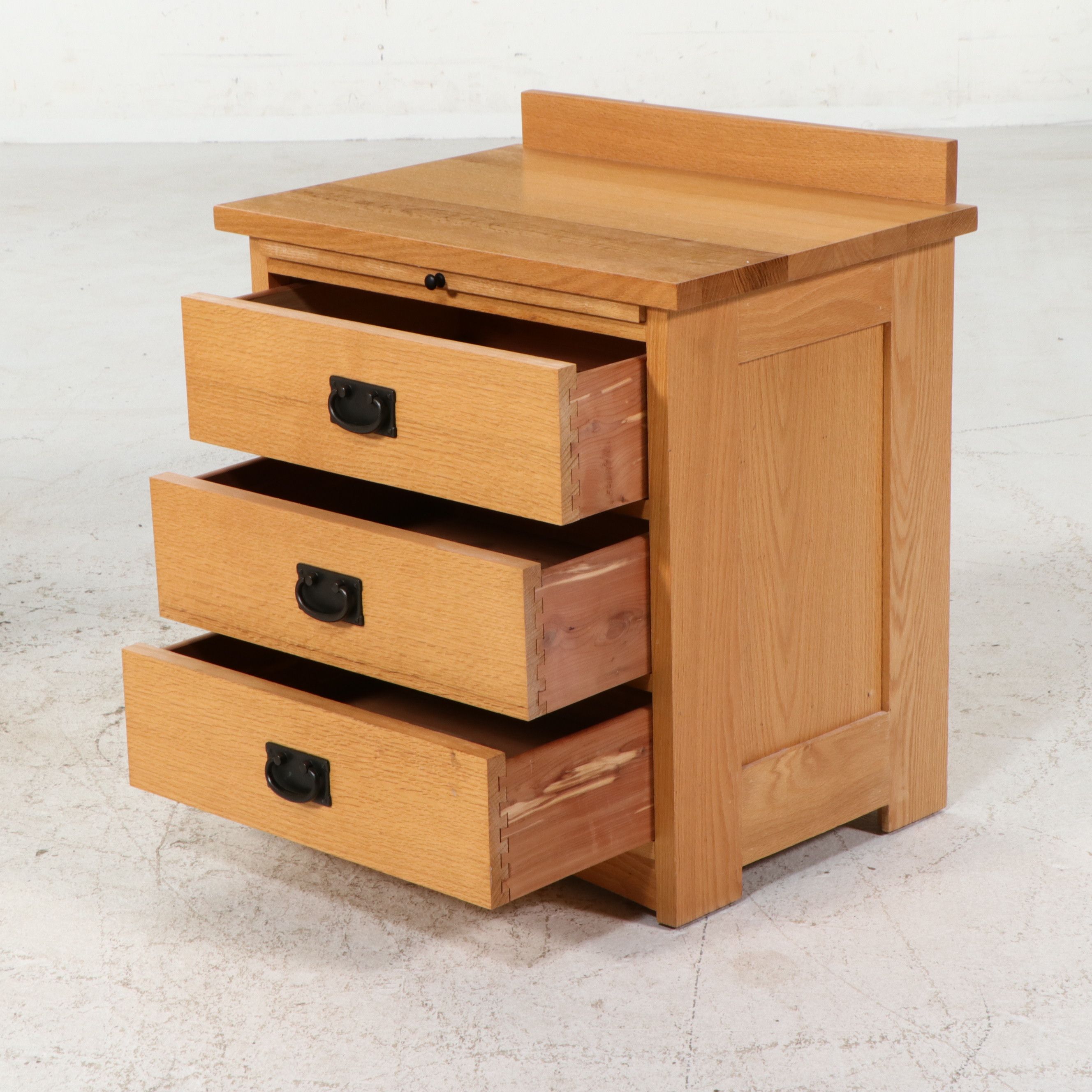Pair of Mission Style Oak Three-Drawer Nightstands, Late 20th Century