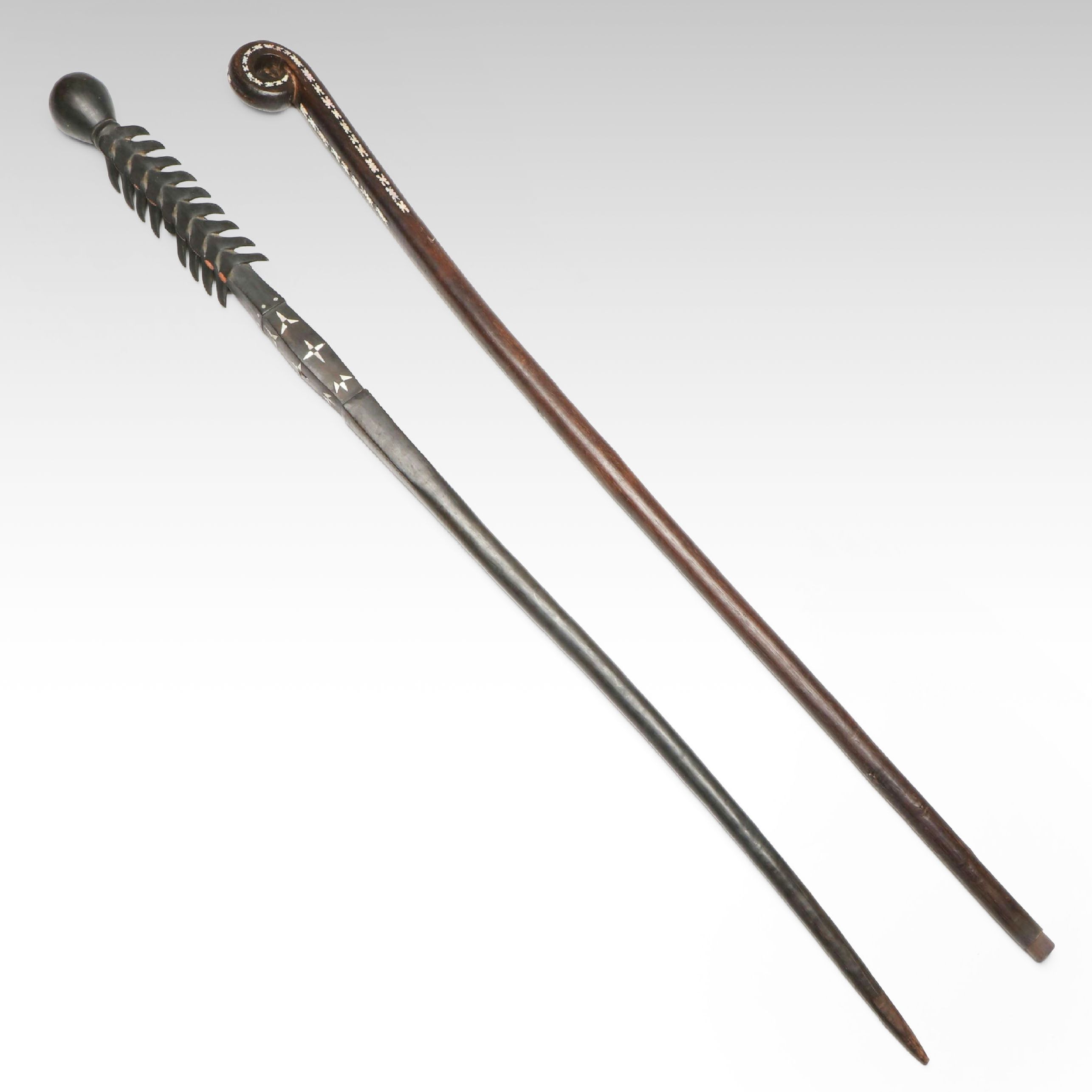 Solomon Islands Rennell Island Staff and Other Mother-of-Pearl Inlaid Wood Staff