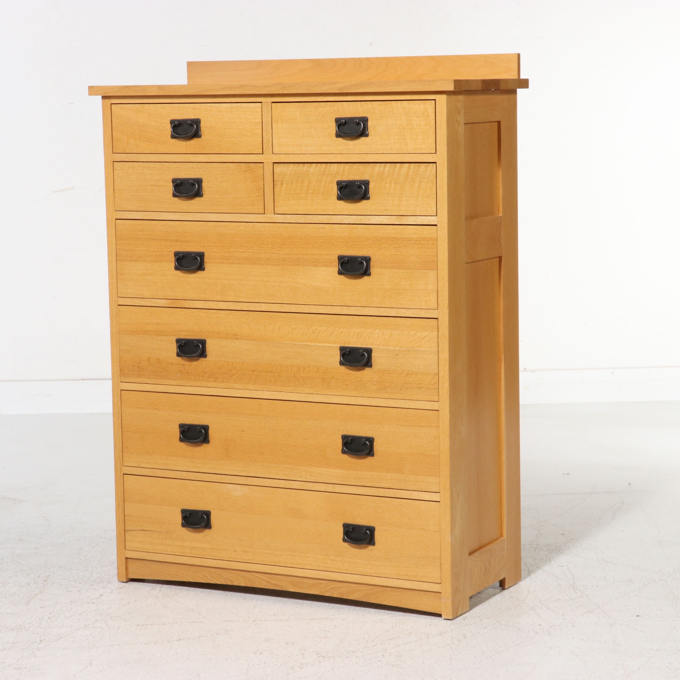 Mission Style Quartersawn White Oak Highboy Chest, 21st Century
