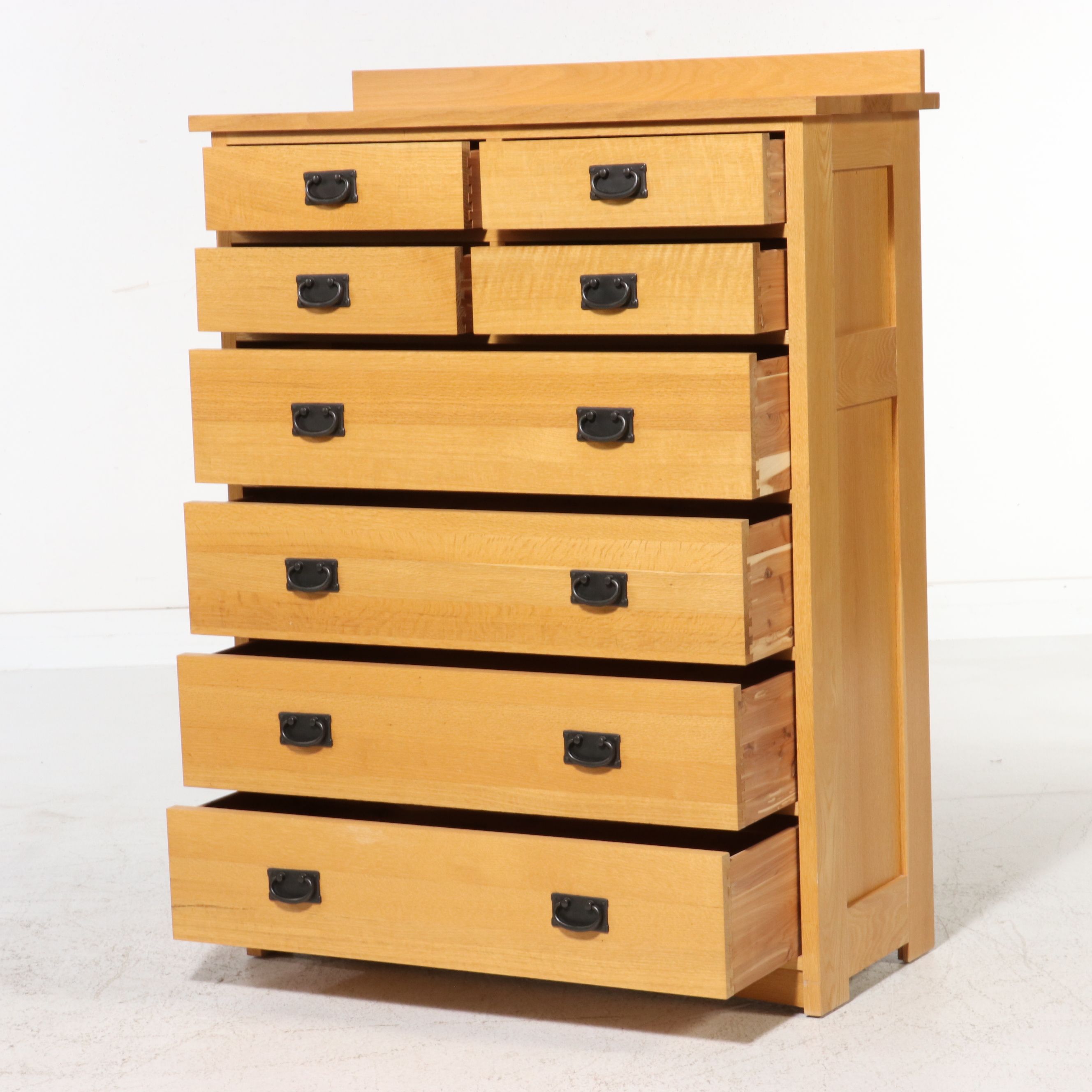 Mission Style Quartersawn White Oak Highboy Chest, 21st Century