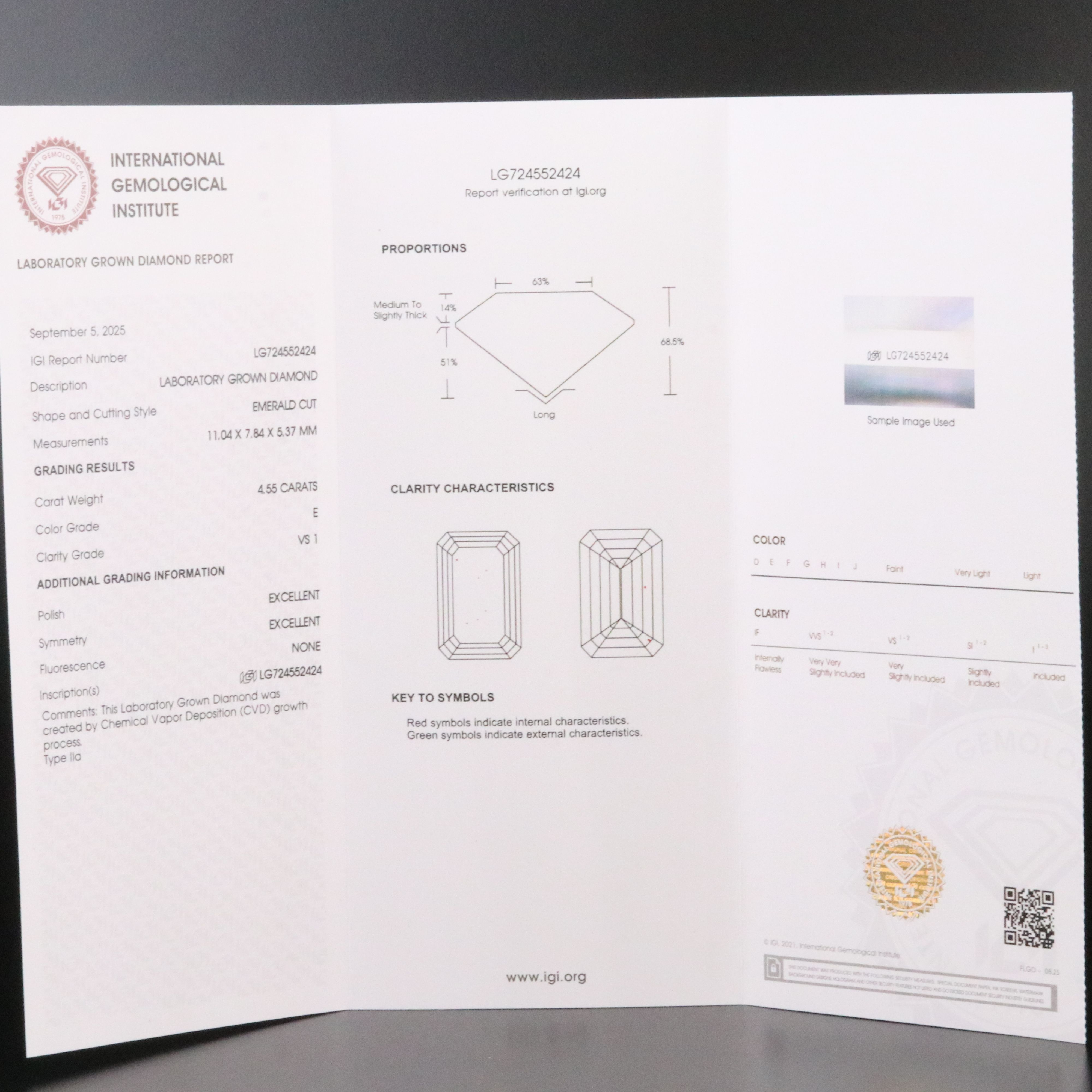 Platinum 4.55 CT Lab Grown Diamond Solitaire Ring with IGI Report