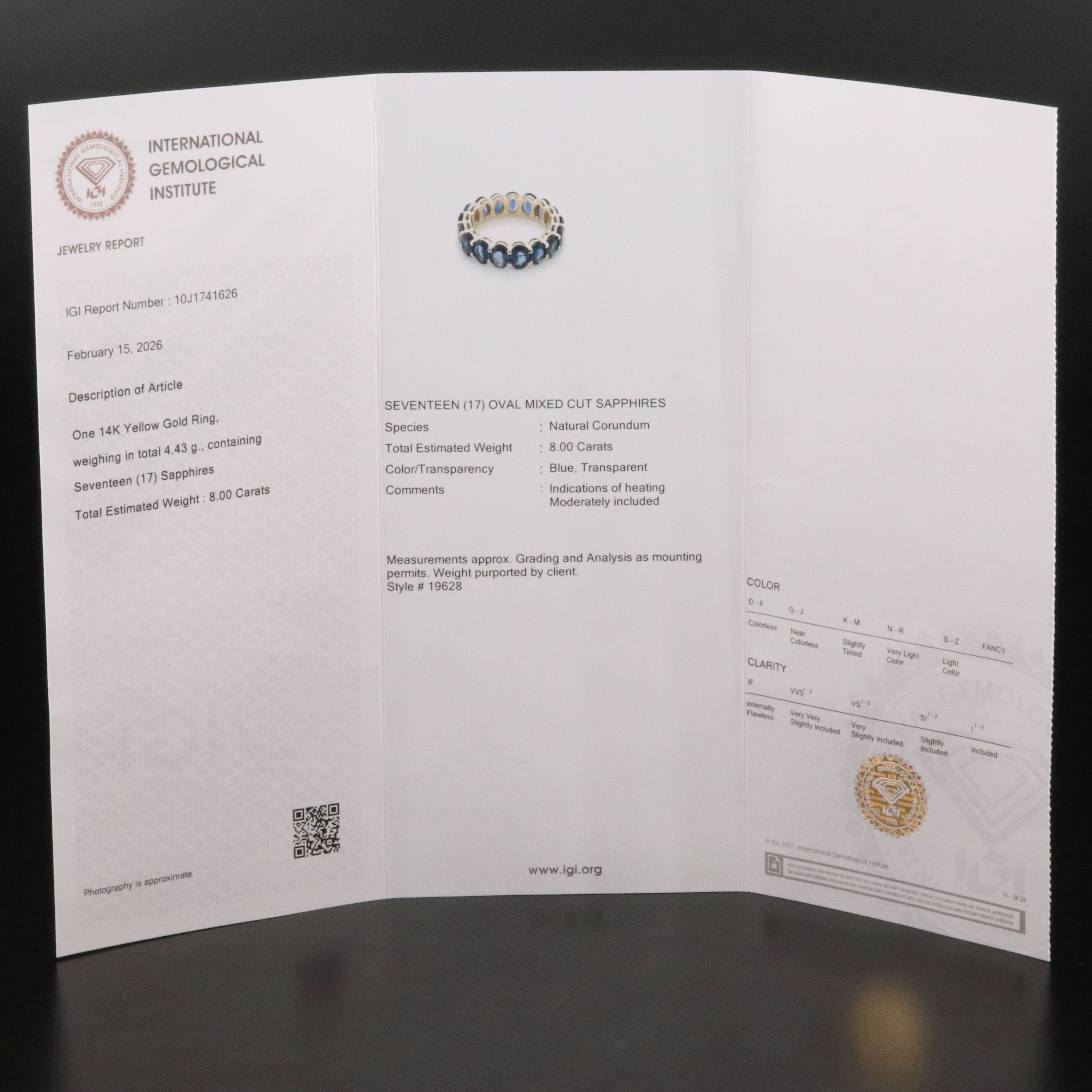 14K Sapphire Eternity Band with IGI Jewelry Report