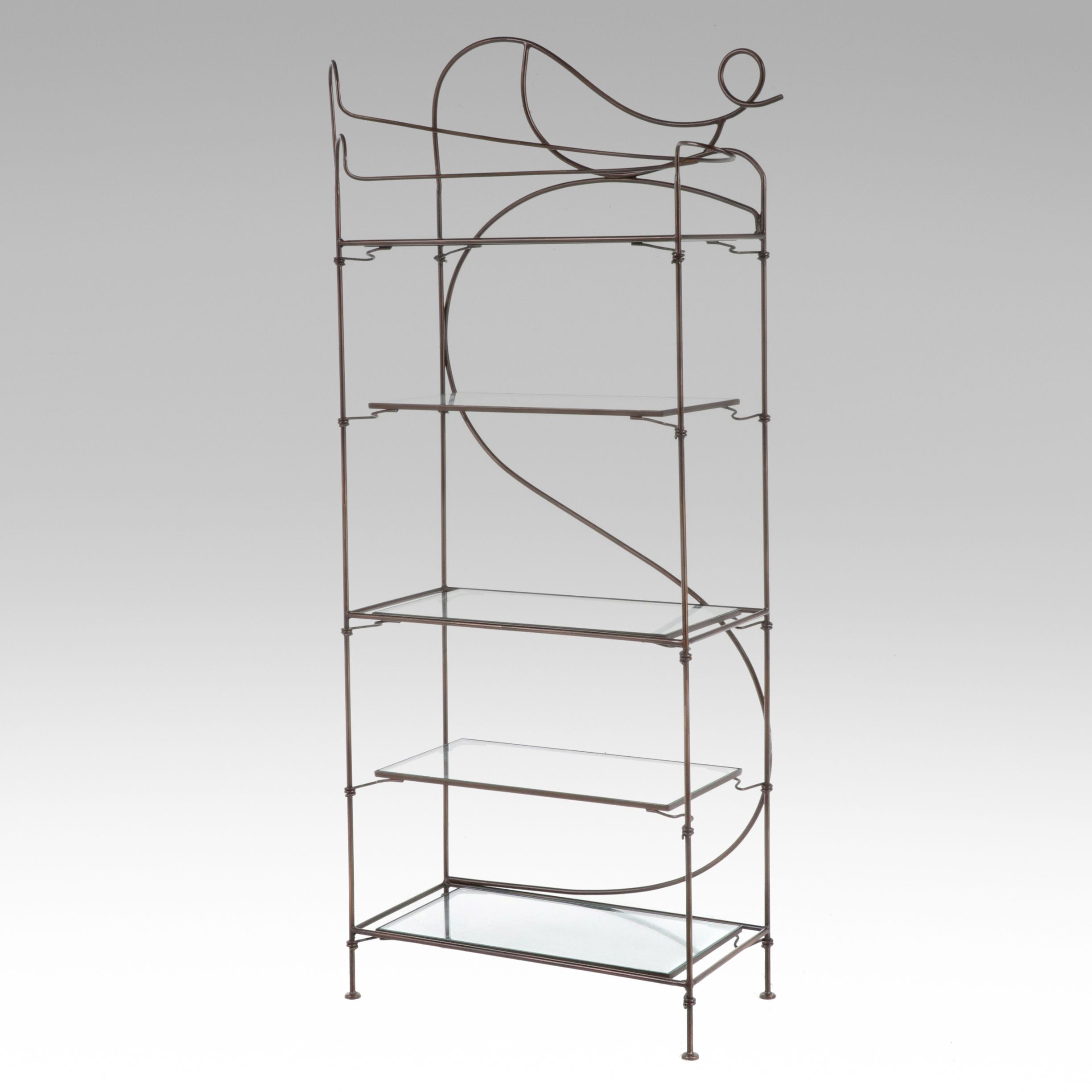 Wrought Iron and Glass Five-Tier Art Nouveau Style Etagere, 20th Century