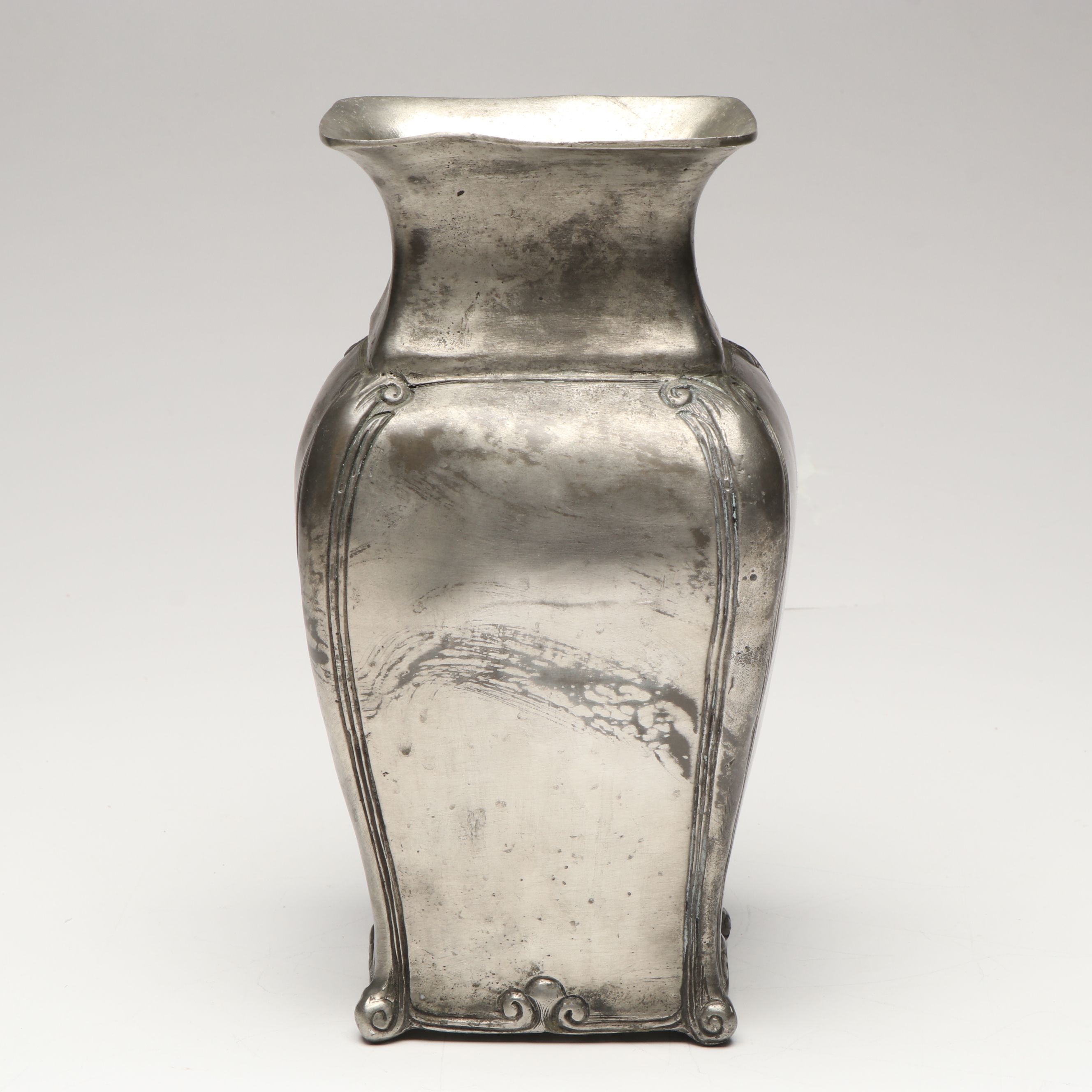 Jean Crowell Studio Signed Metal Box with Italian Pewter Vase and Table Lamp