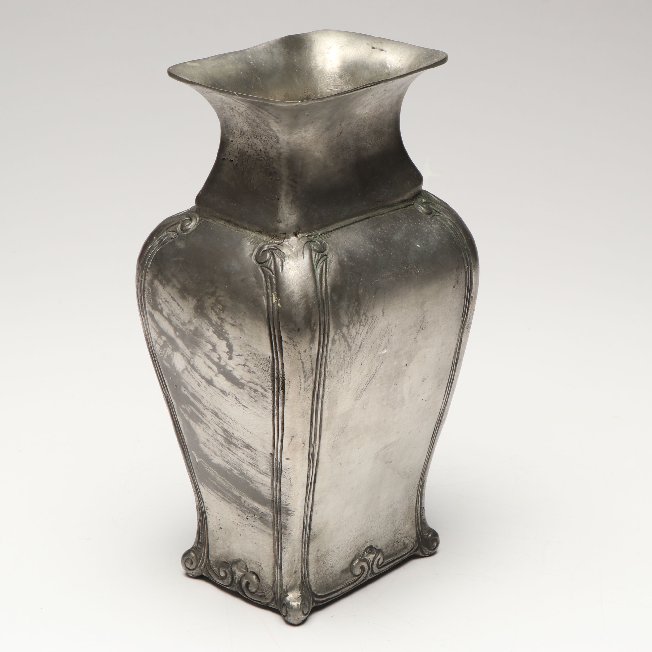 Jean Crowell Studio Signed Metal Box with Italian Pewter Vase and Table Lamp