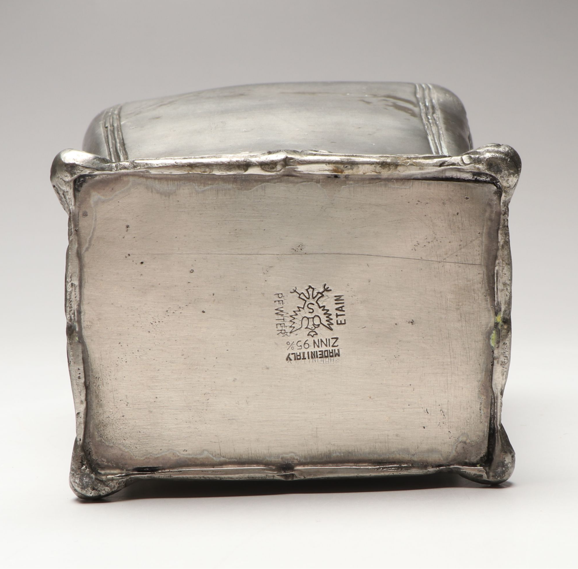 Jean Crowell Studio Signed Metal Box with Italian Pewter Vase and Table Lamp