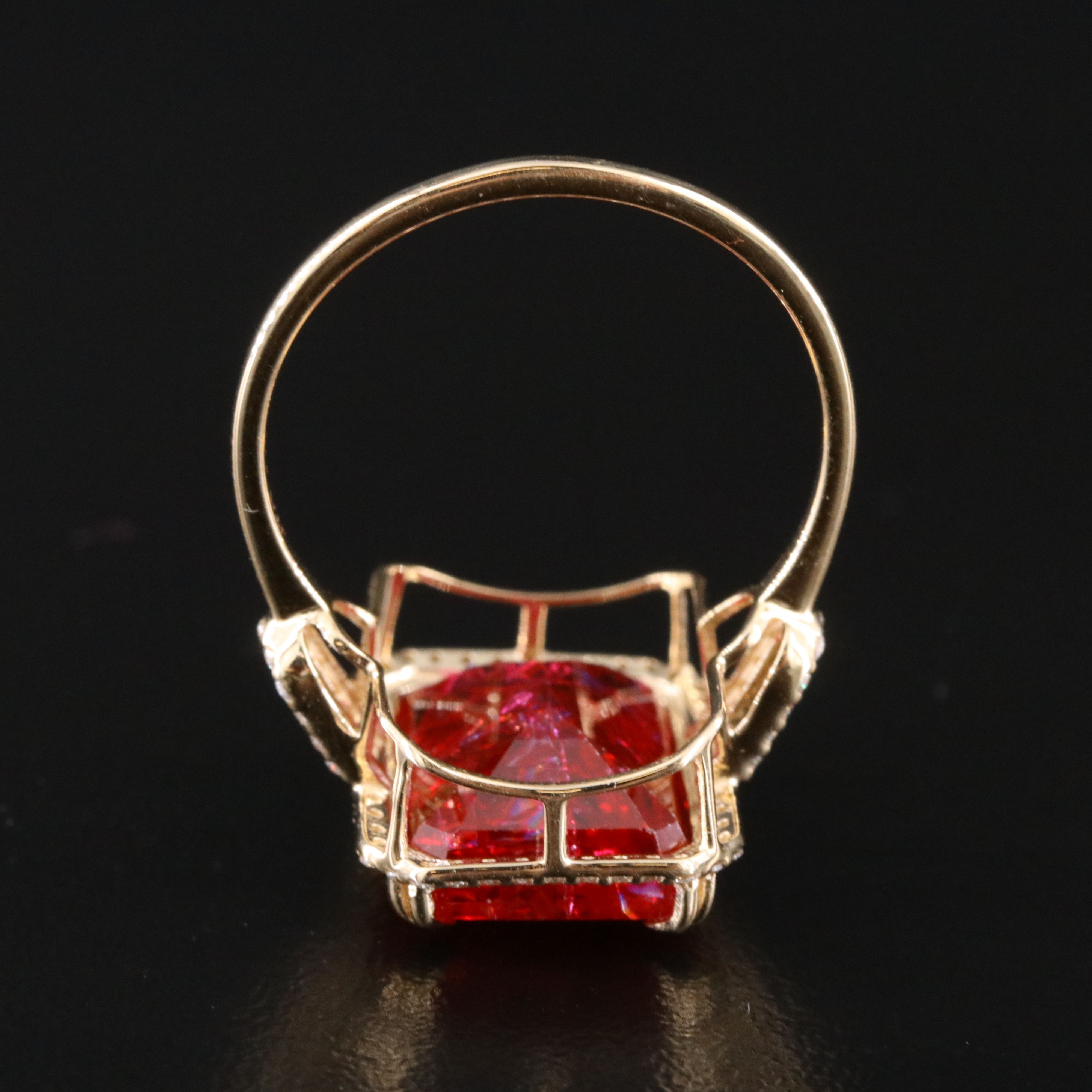 14K 8.64 CT Lab Grown Ruby and Moissanite Halo Ring