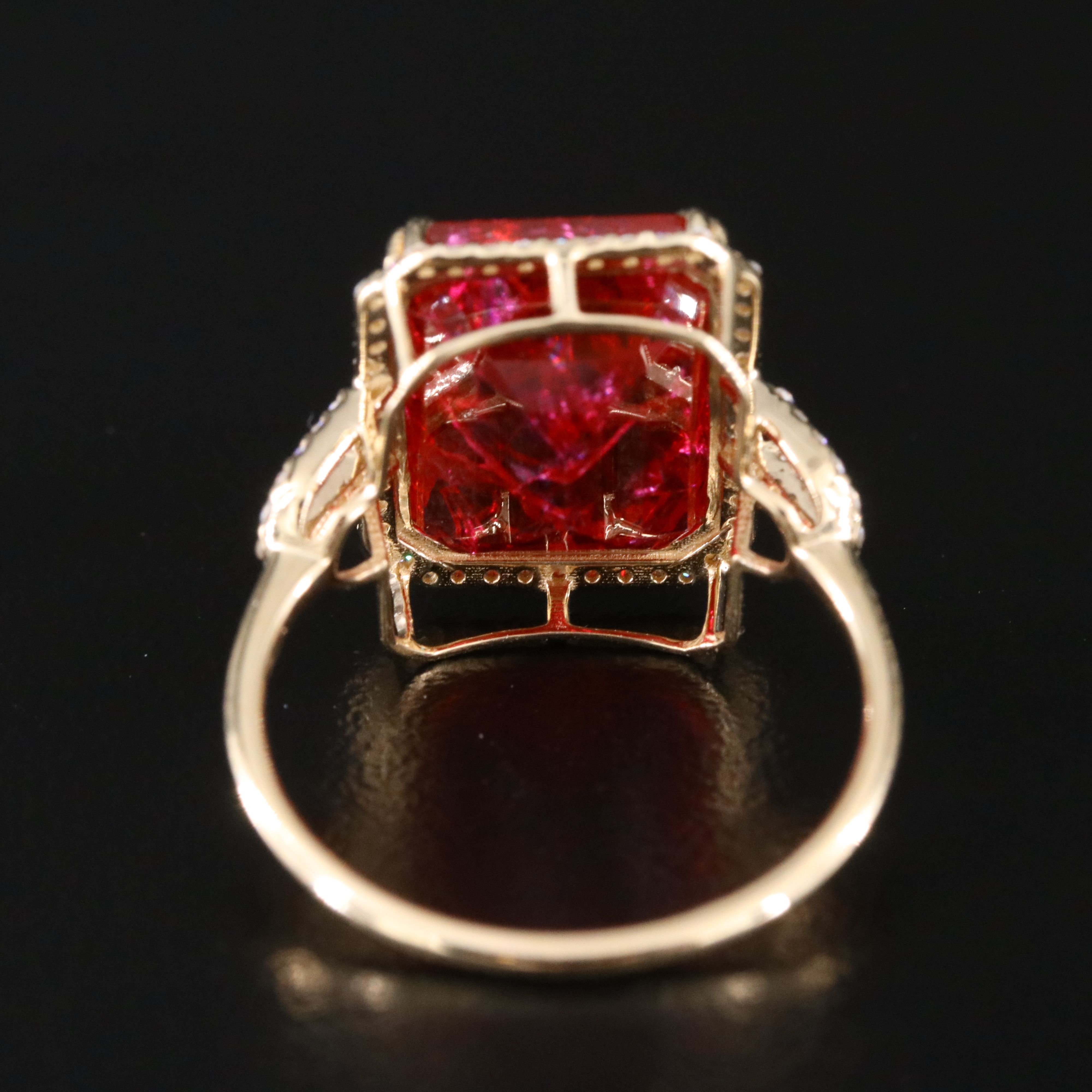 14K 8.64 CT Lab Grown Ruby and Moissanite Halo Ring
