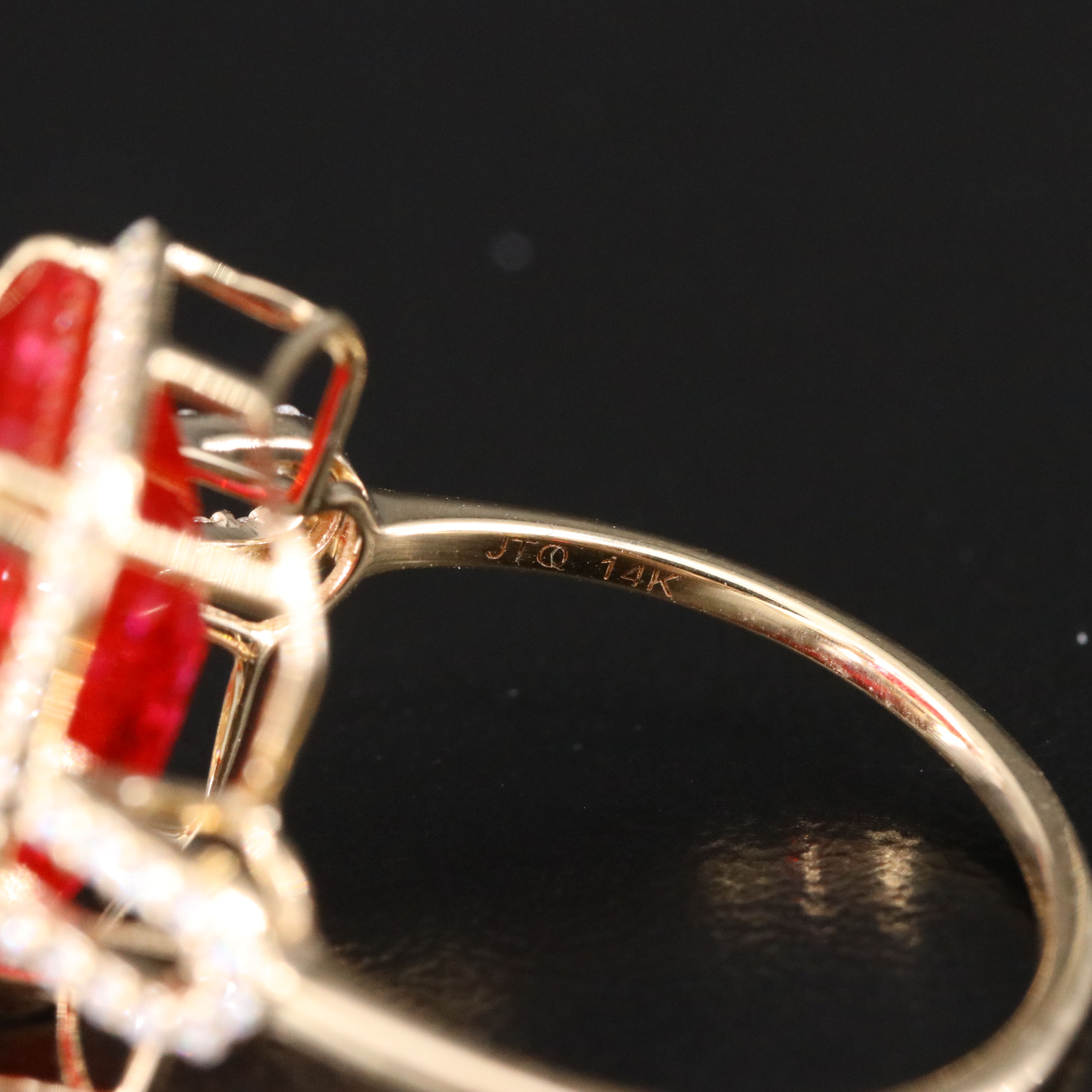 14K 8.64 CT Lab Grown Ruby and Moissanite Halo Ring