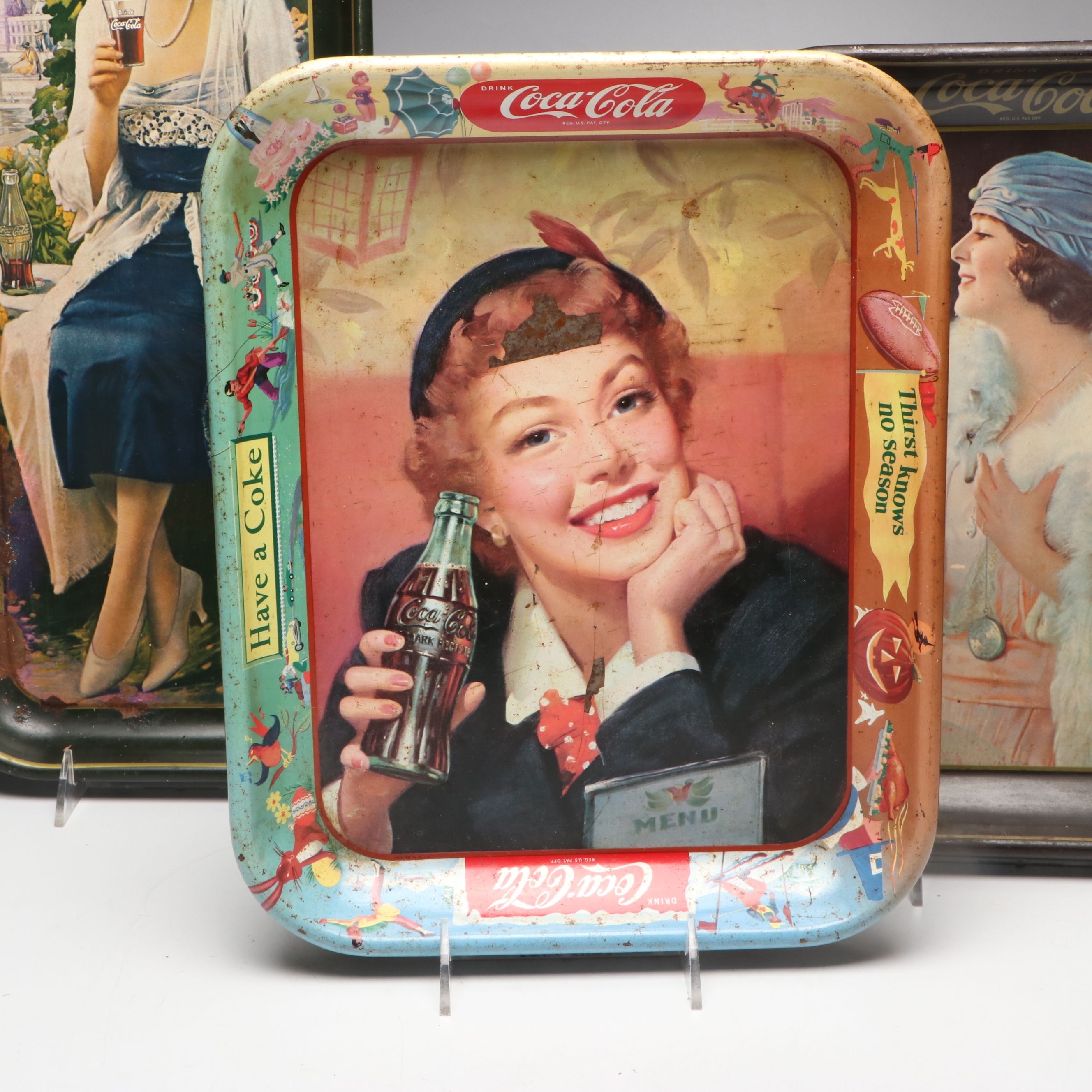 Coca-Cola "The Harvey Girl" and More Metal Advertising Trays, 1970s