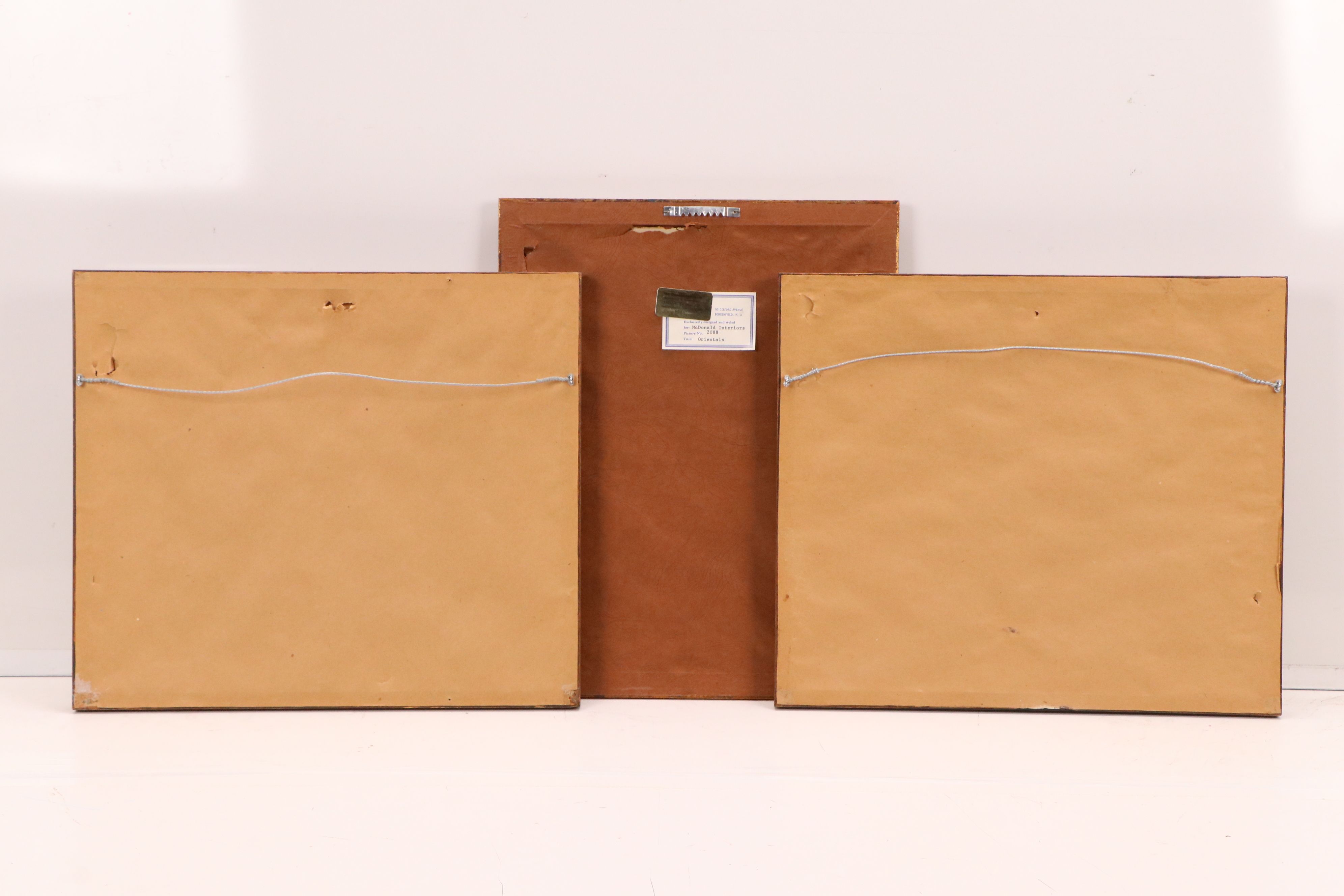 Gouache Bird-and-Flower Paintings and Scroll Detail Print, Mid-Late 20th Century