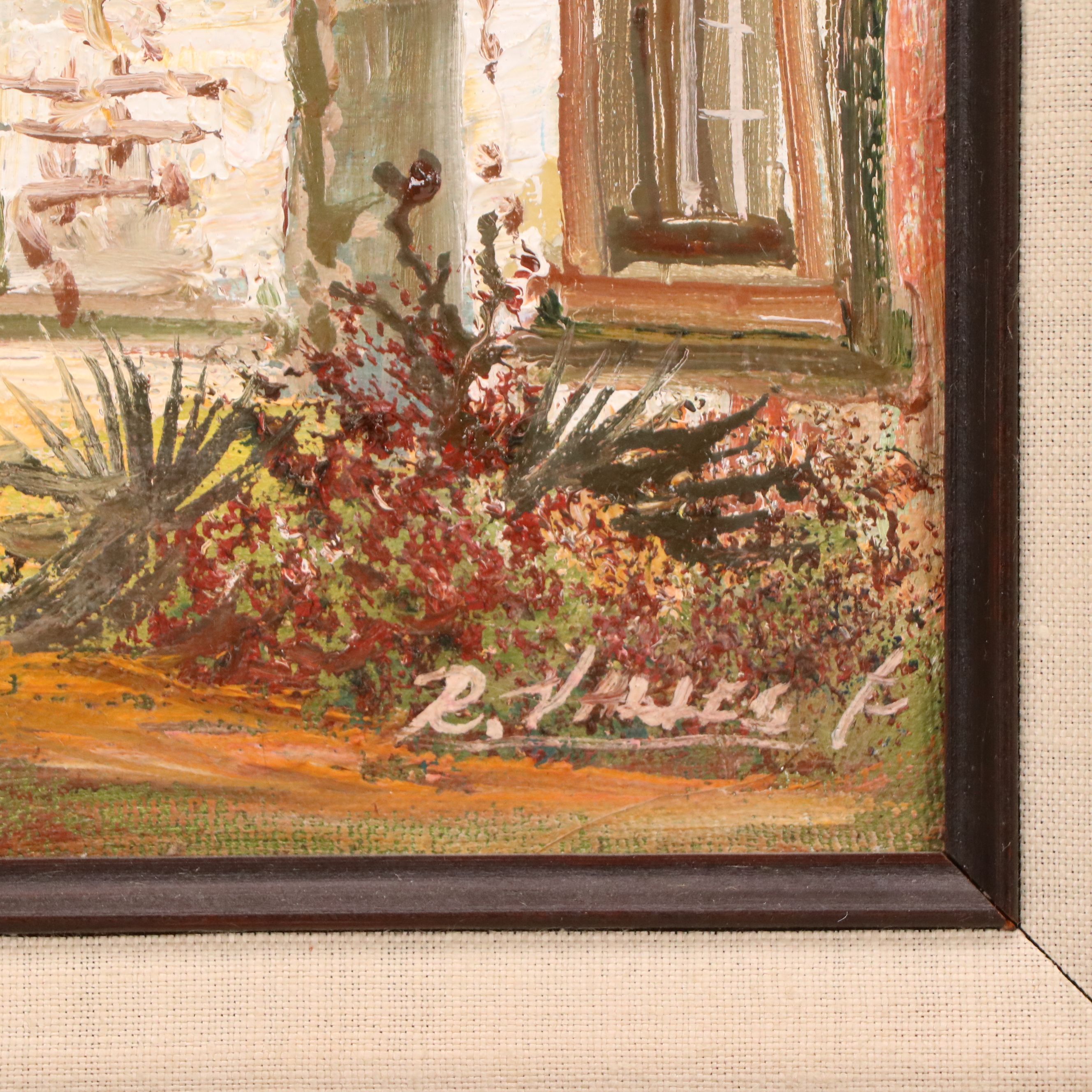 Oil Painting of Rustic Spanish Style Building, Mid-20th Century