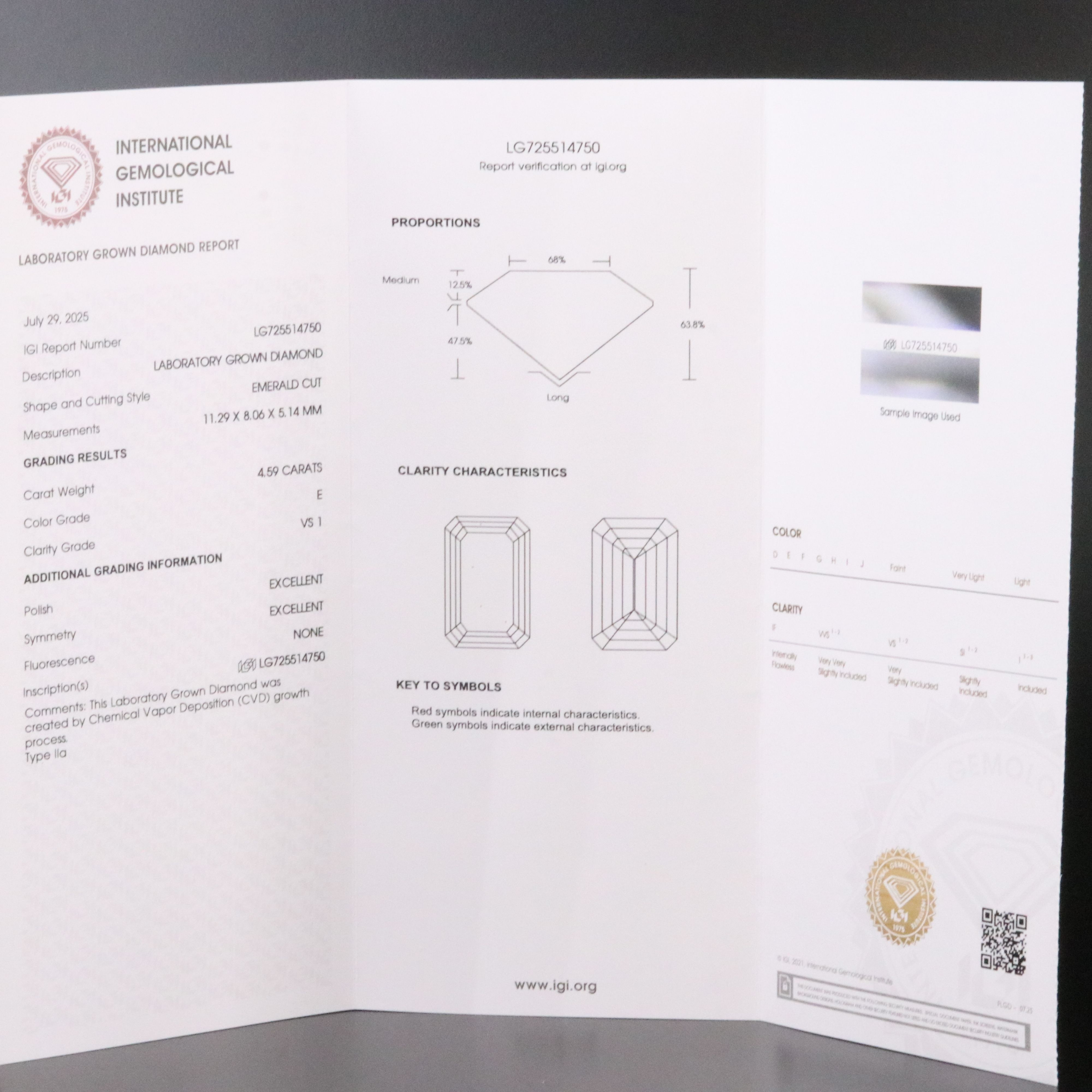 18K 4.59 CT Lab Grown Diamond Solitaire Ring with IGI Report