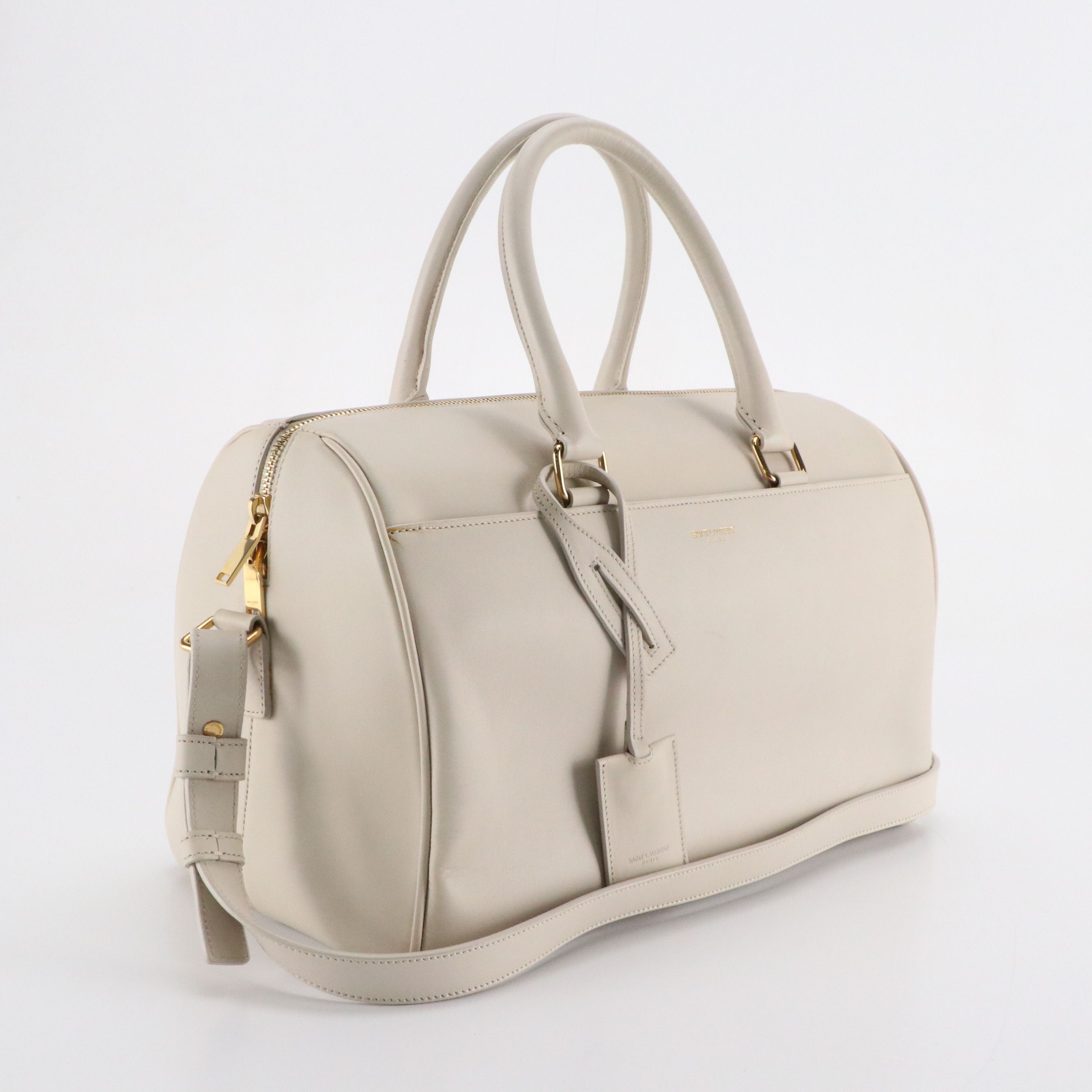 Saint Laurent Classic Baby Two-Way Duffle Bag in Ivory White Leather