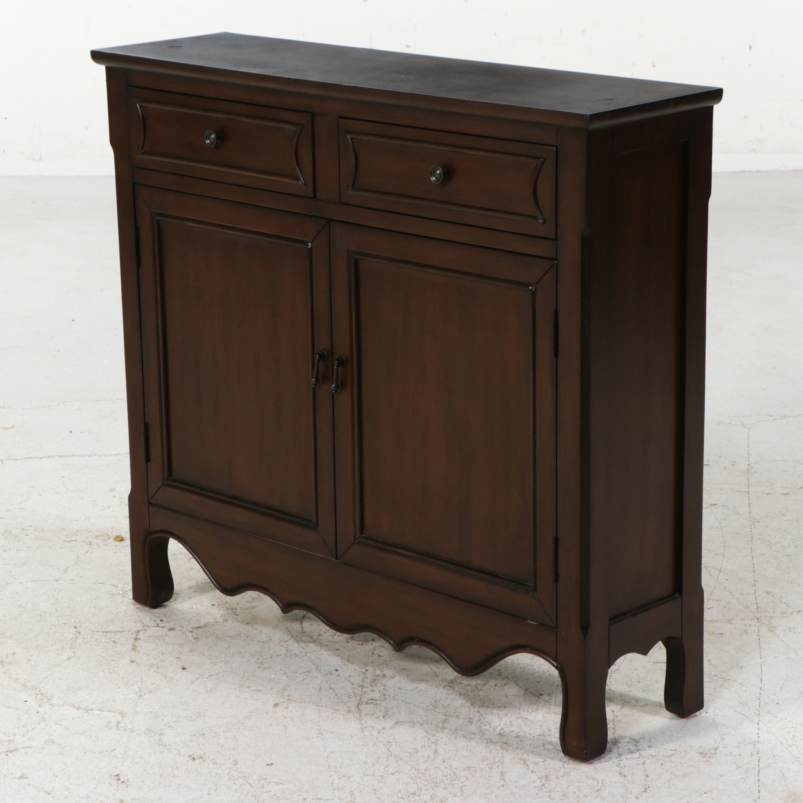 Contemporary Espresso Stained Scalloped Console Cabinet