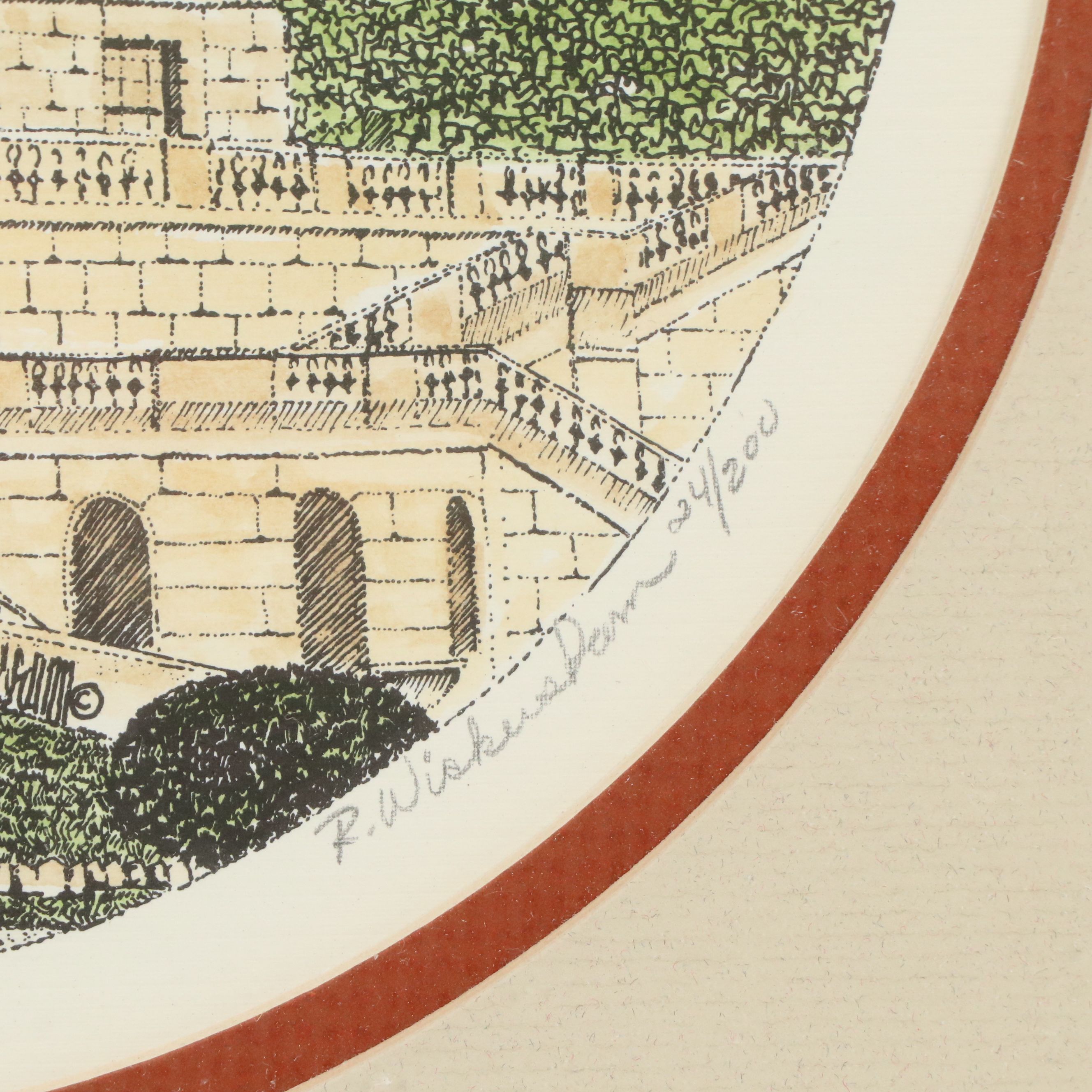 Lithograph of Dayton Art Institute Entrance, Late 20th Century