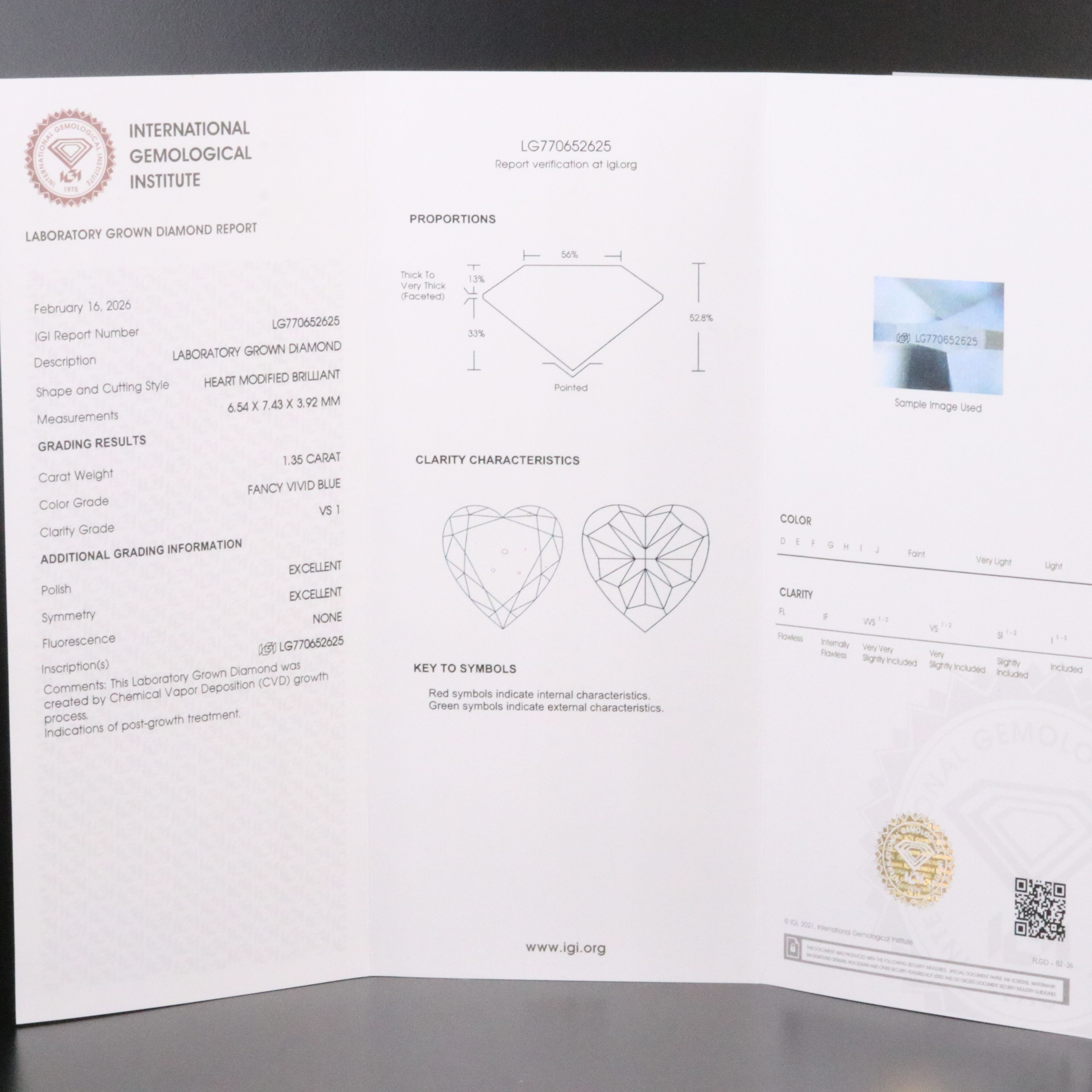 Loose 1.35 CT Lab Grown Fancy Vivid Blue Diamond with IGI Report