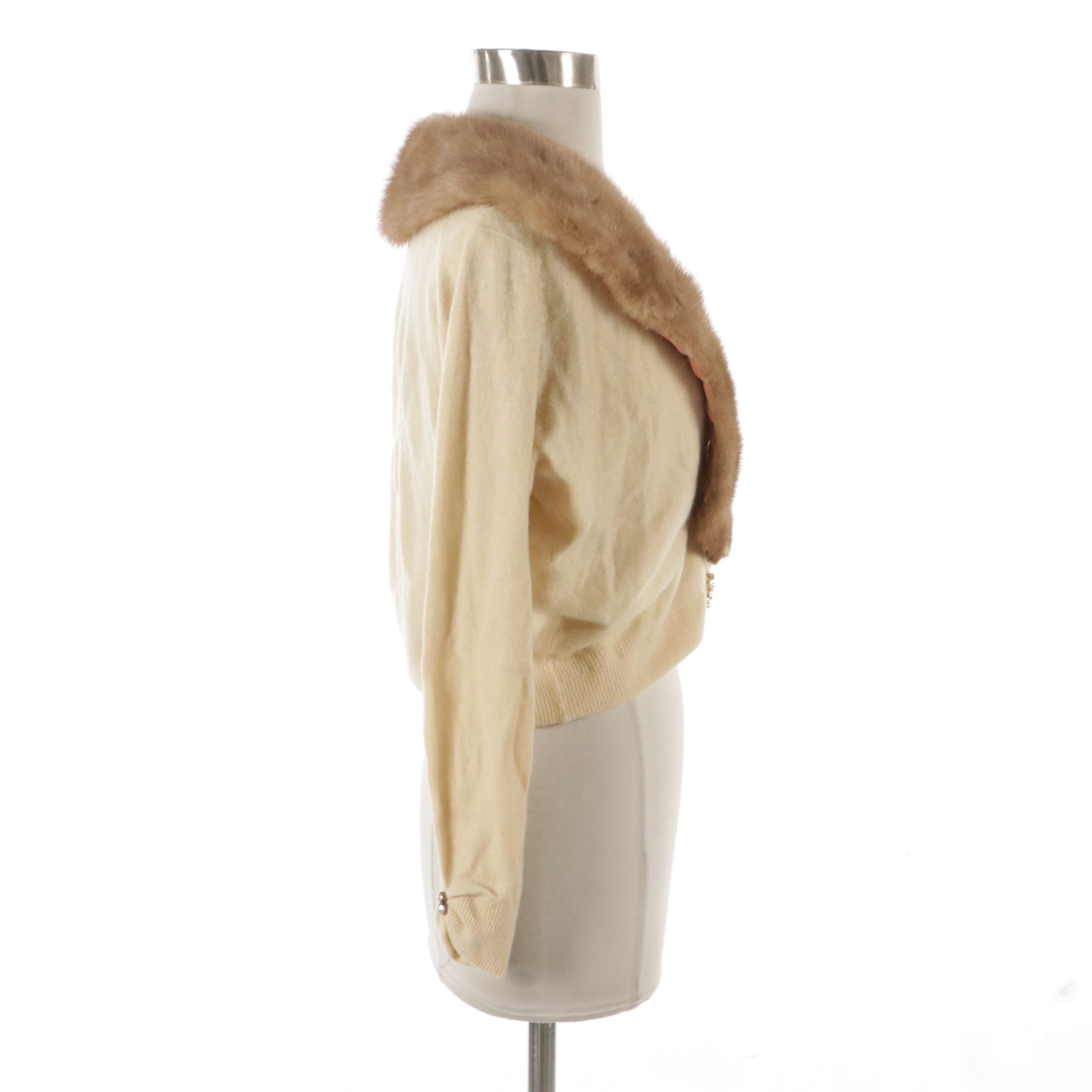 Hadley Cashmere Cardigan Sweater with Detachable Mink Fur Collar