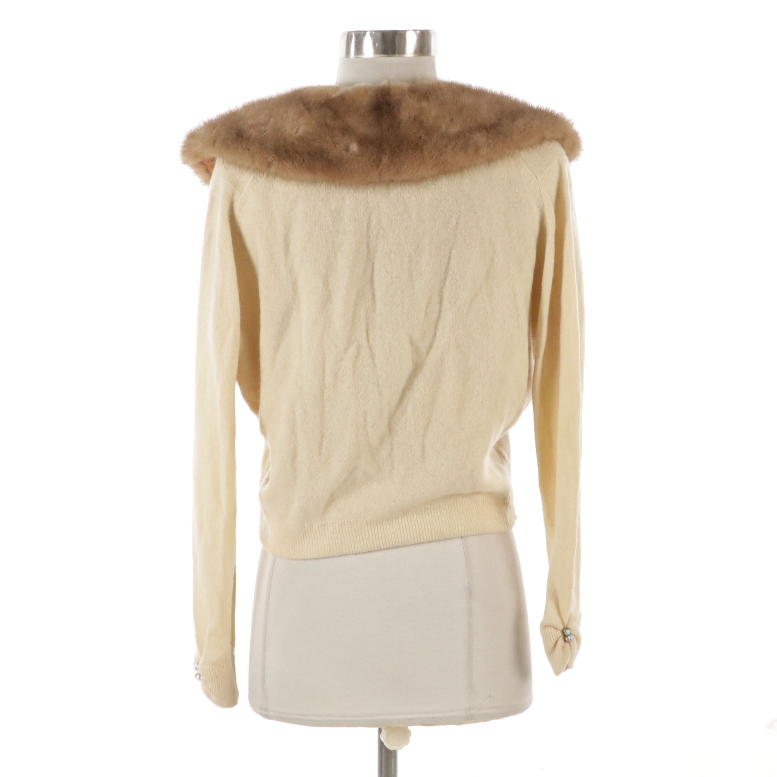 Hadley Cashmere Cardigan Sweater with Detachable Mink Fur Collar