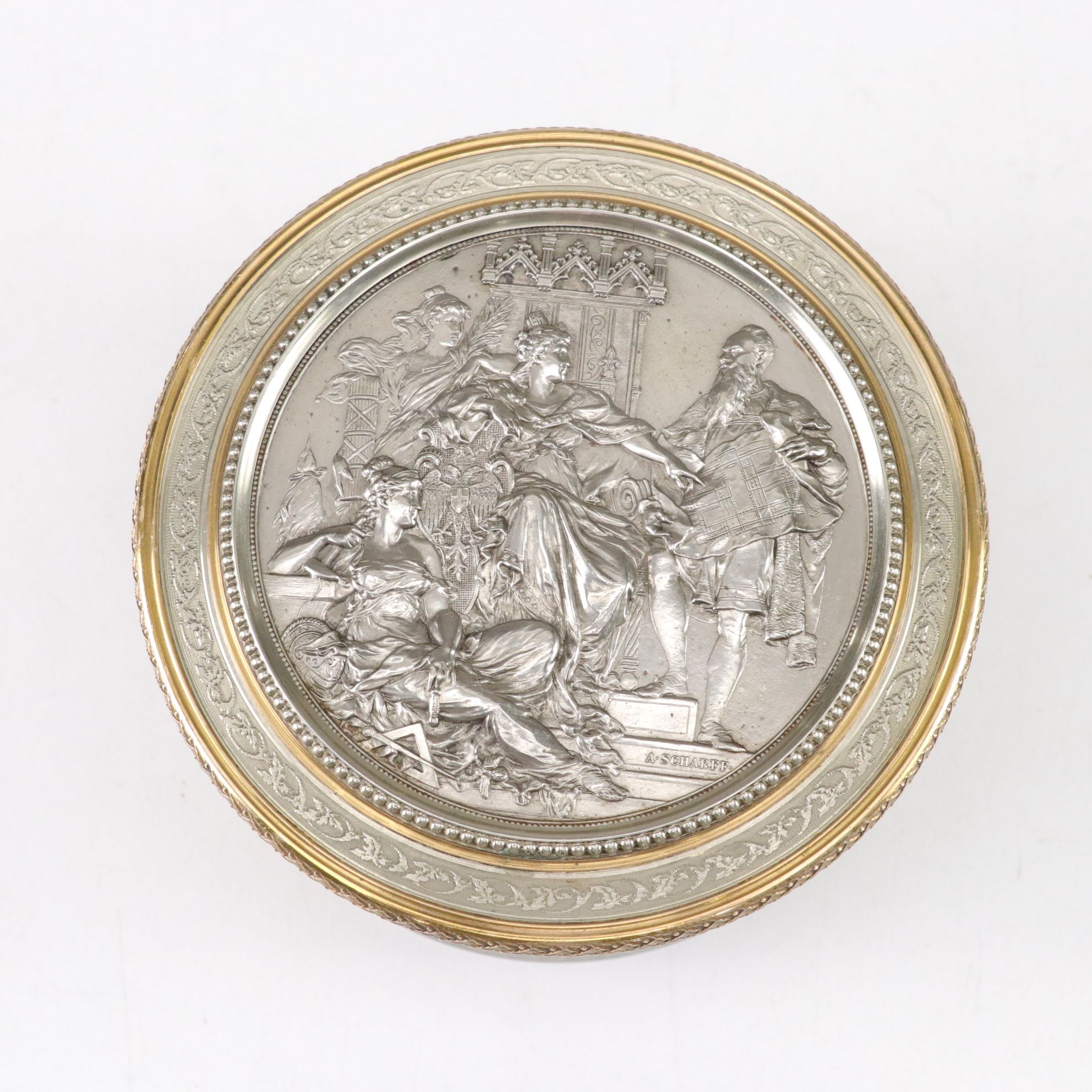 Anton Scharff Medallion Decorative Box with Flash Glass Insert