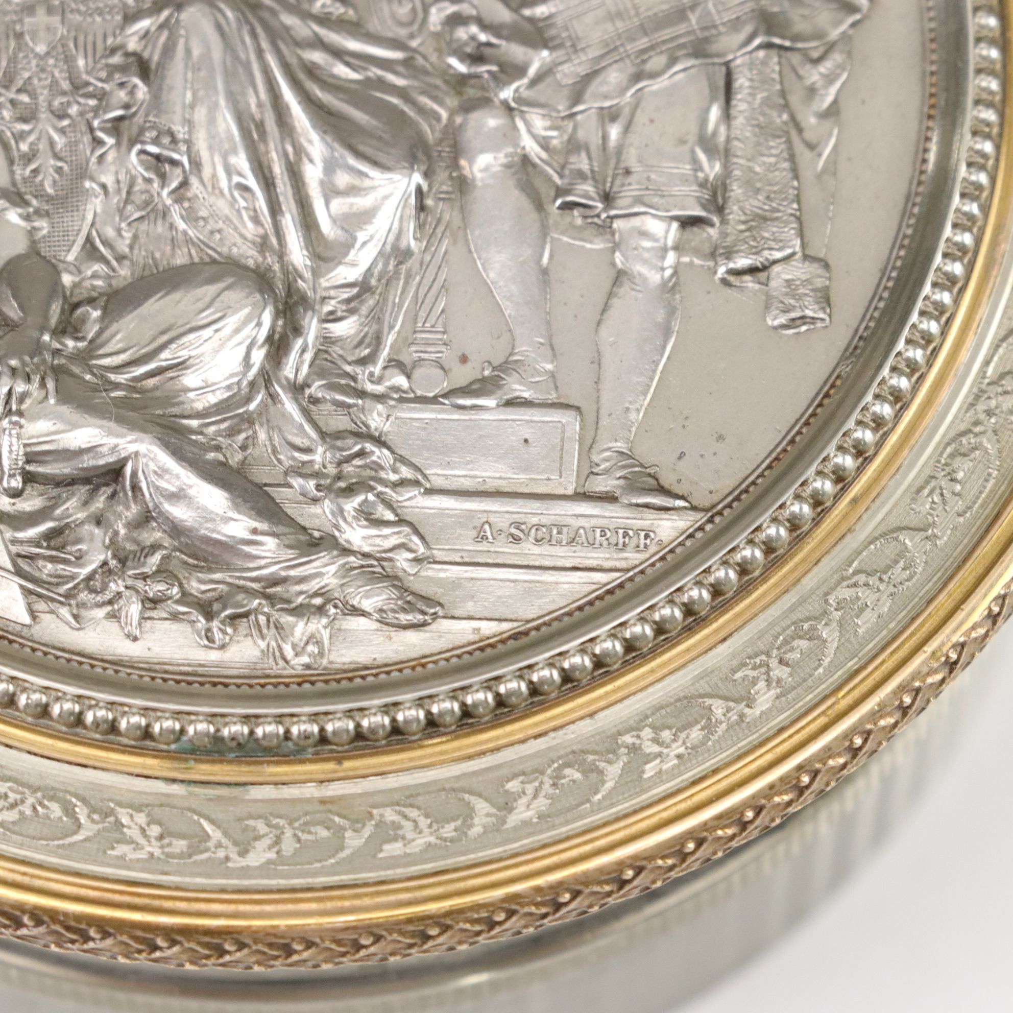 Anton Scharff Medallion Decorative Box with Flash Glass Insert