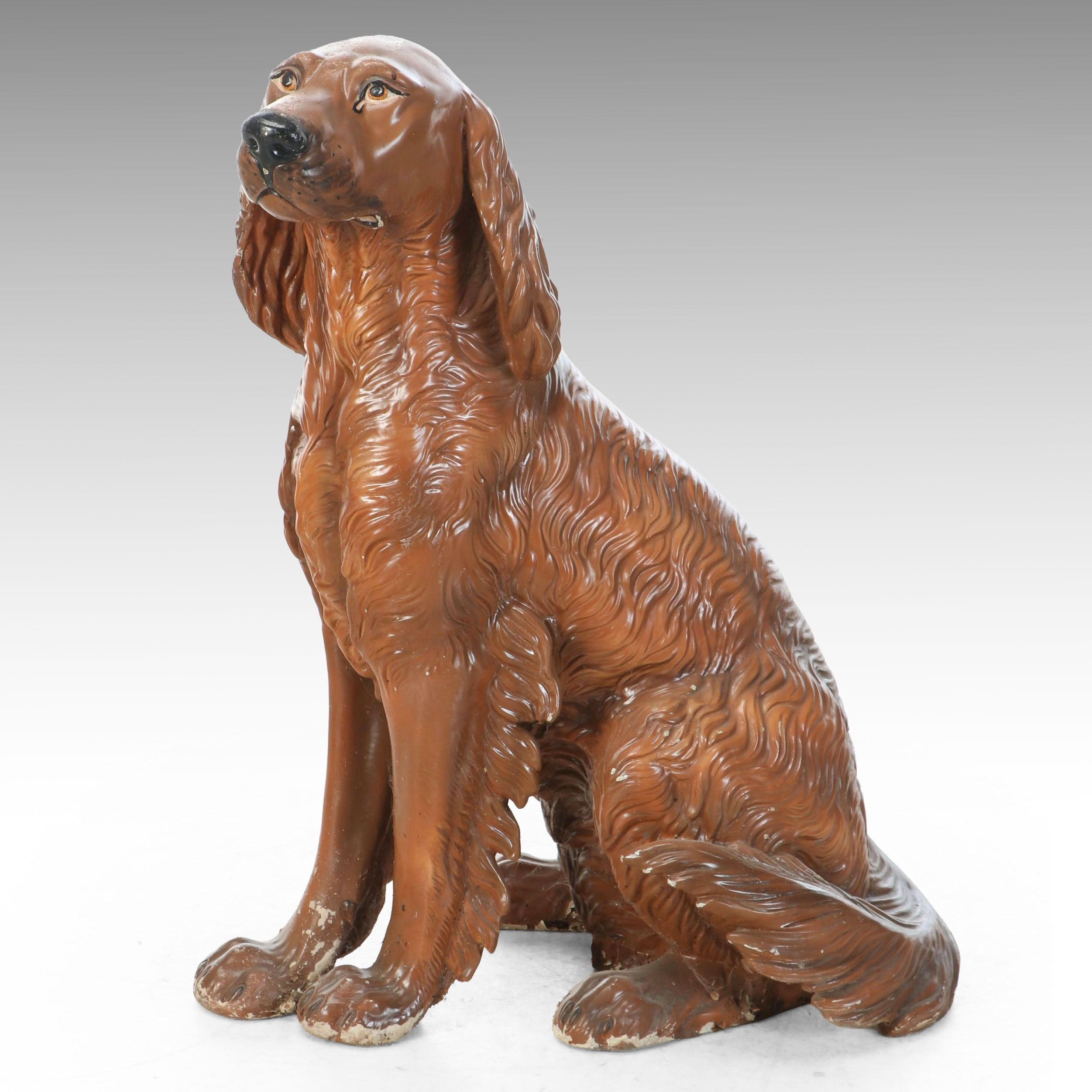 Hand-Painted Plaster Sitting Irish Setter Statue