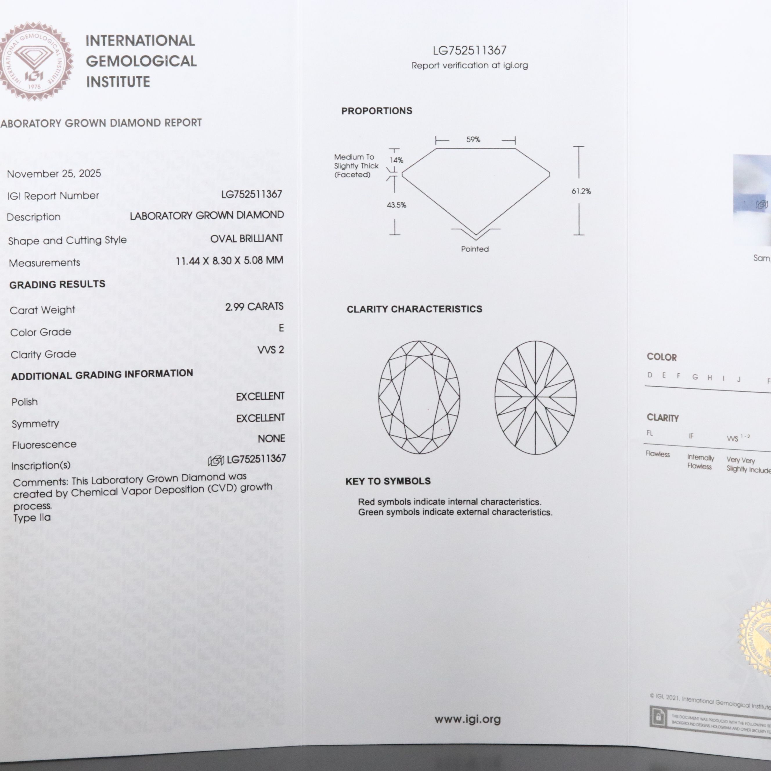 18K 2.99 CT Lab Grown Diamond Solitaire Ring with IGI Report