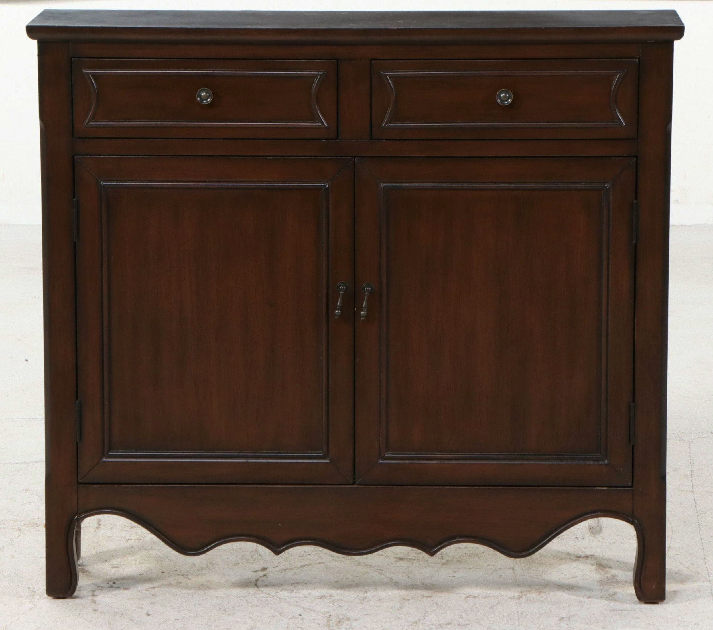 Contemporary Espresso Stained Scalloped Console Cabinet