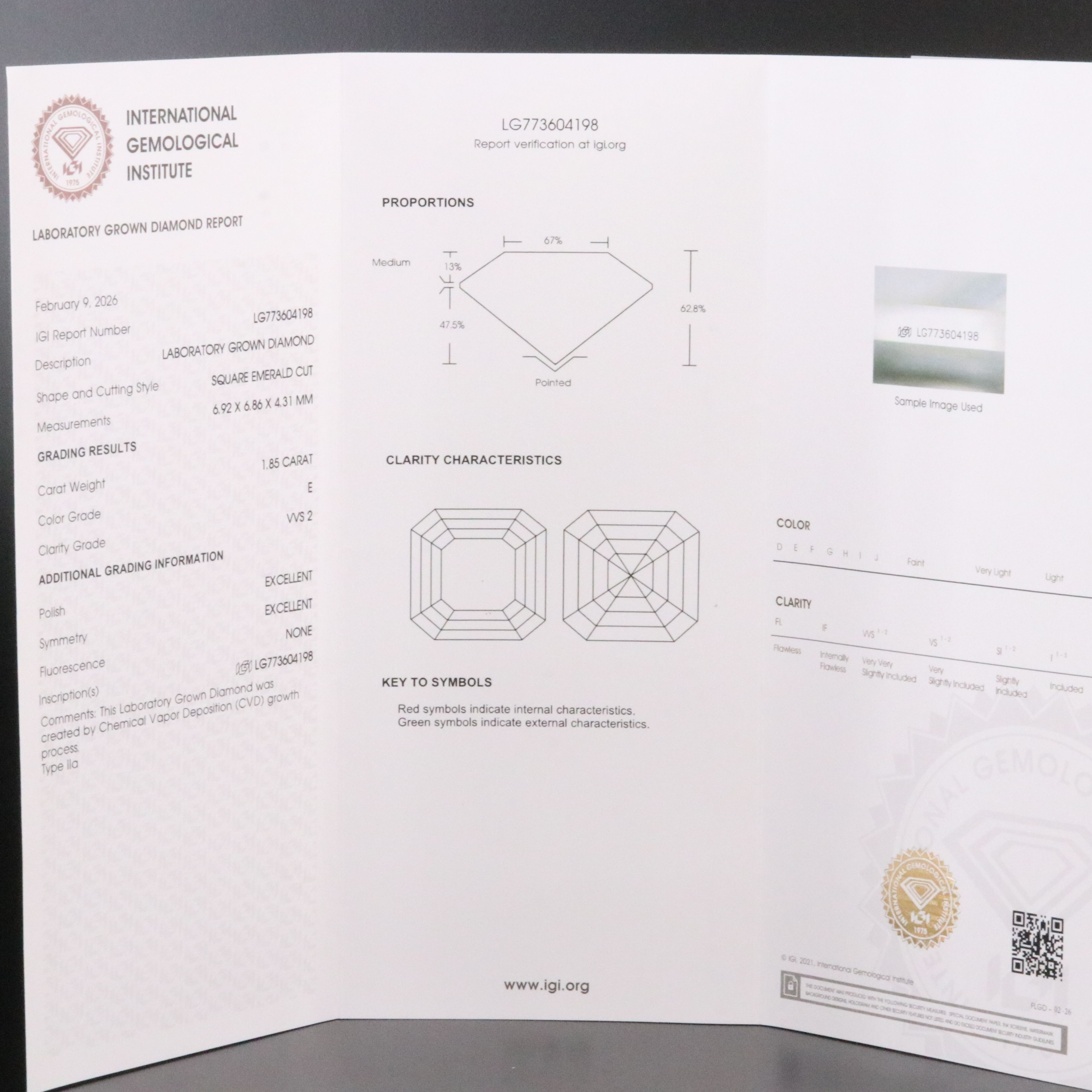 Loose 1.85 CT Lab Grown Diamond with IGI Report