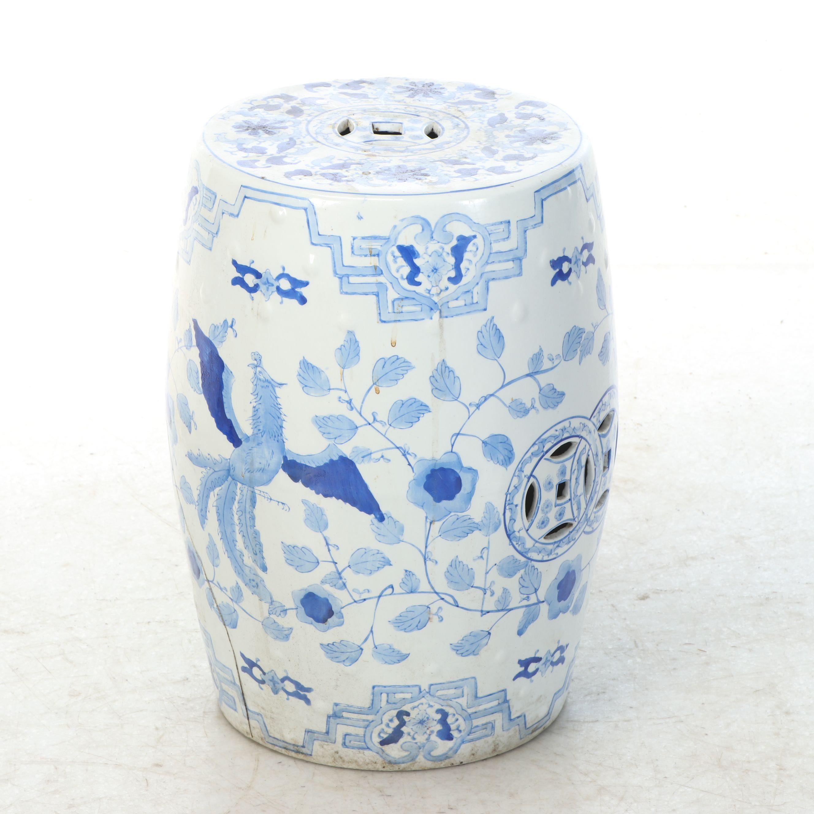 Chinese Blue and White Reticulated Ceramic Garden Stool