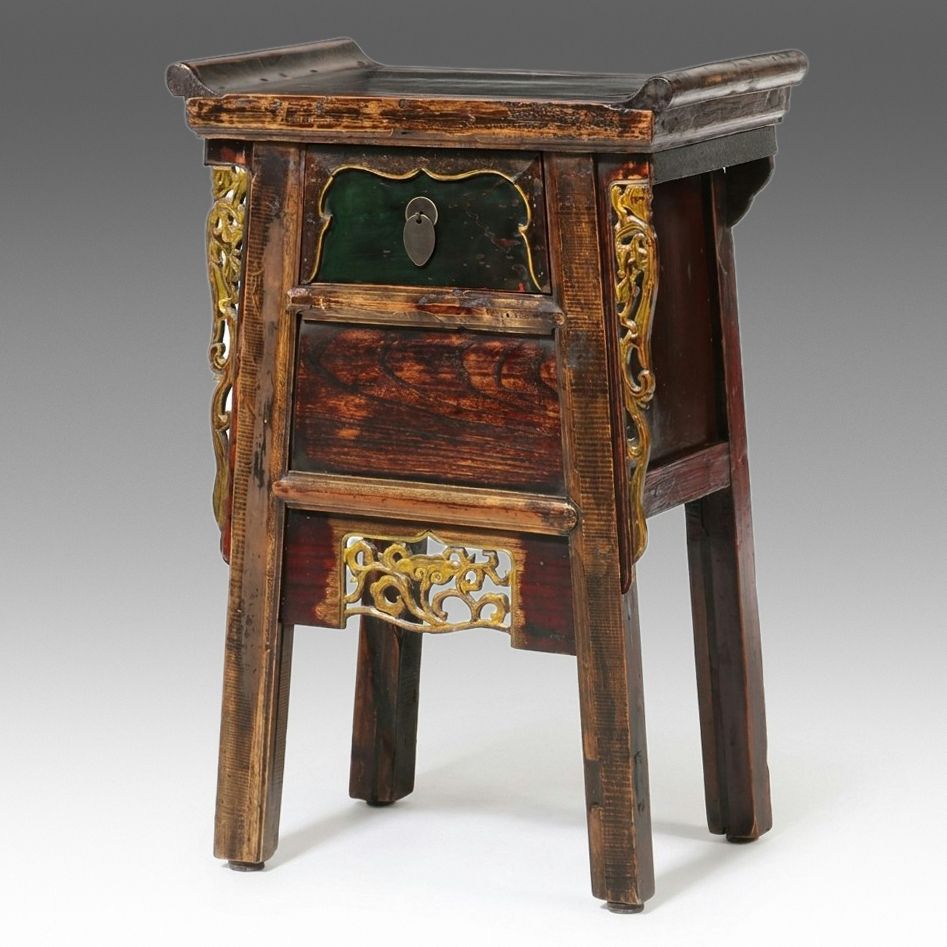 Chinese Late Qing Dynasty Carved and Lacquered Elm Cabinet