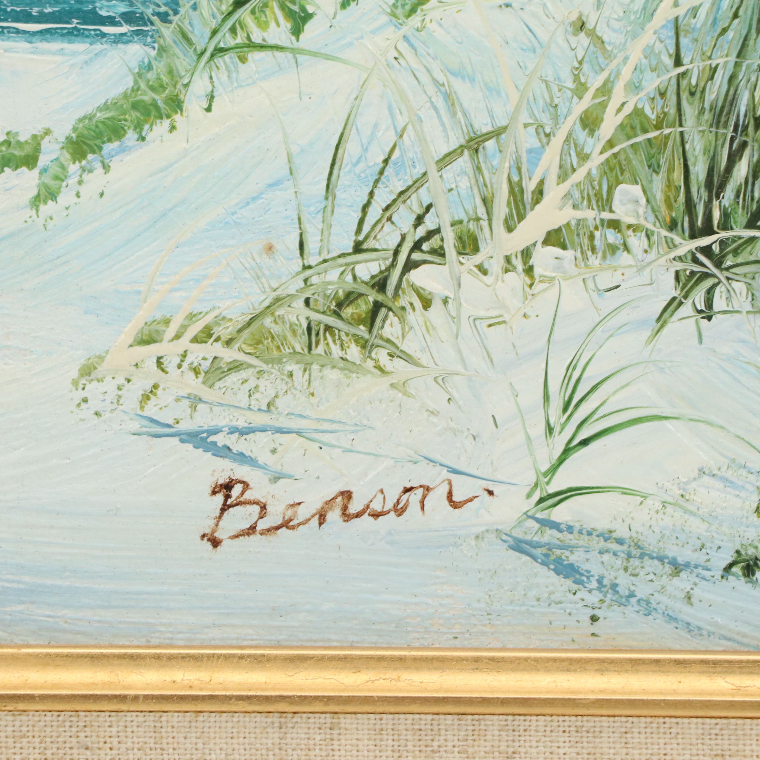 Benson Oil Painting "Secluded Seashore," Mid to Late 20th Century