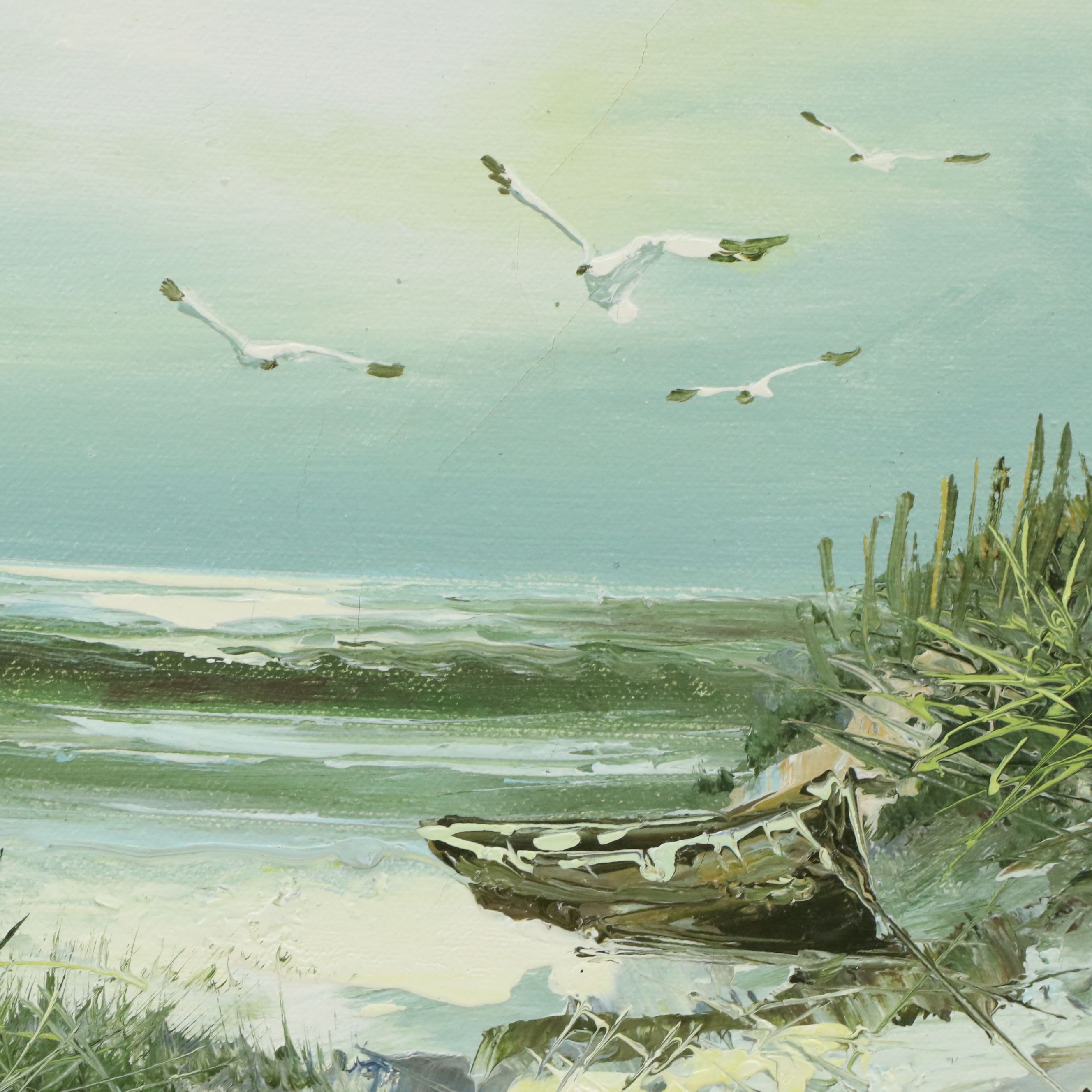 Louis Oil Painting "Beached," Mid to Late 20th Century
