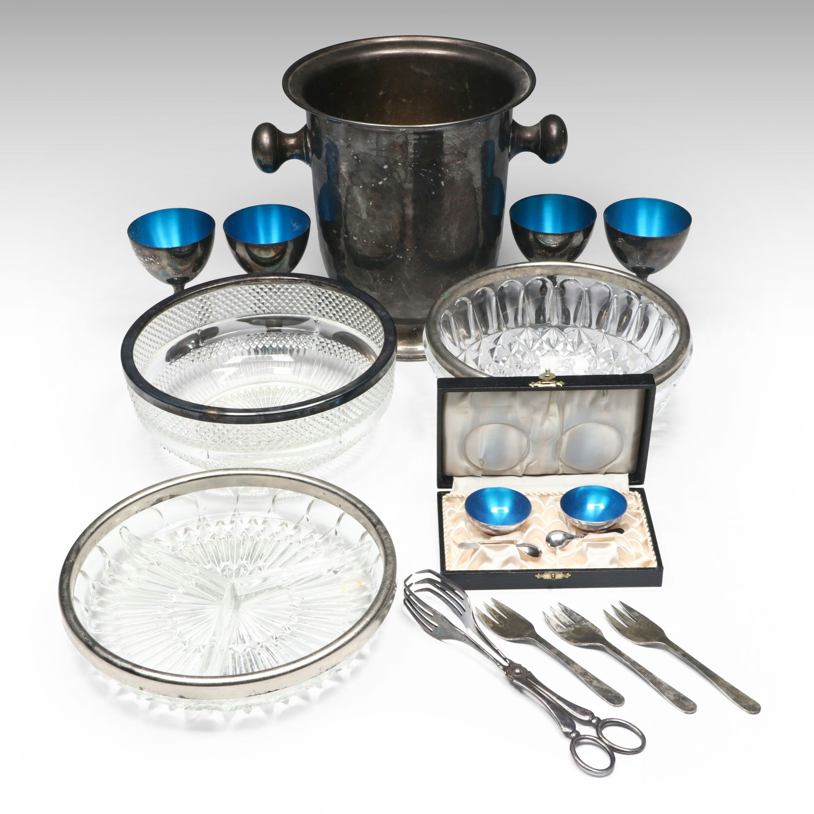 Meka Sterling Silver Salt Cellars, Silver Plate Ice Bucket, and More Serveware