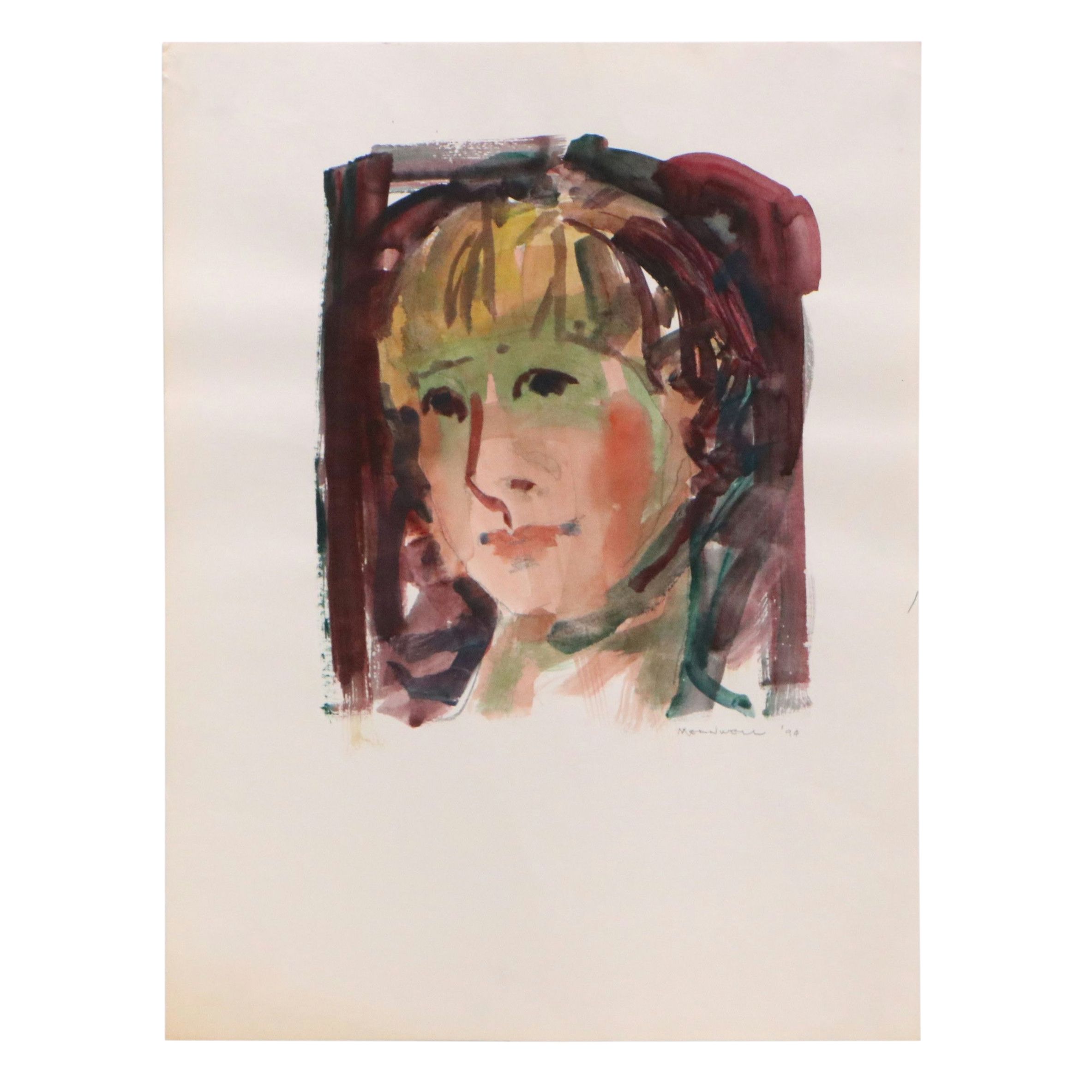 Jack Meanwell Watercolor Portrait Painting, 1994