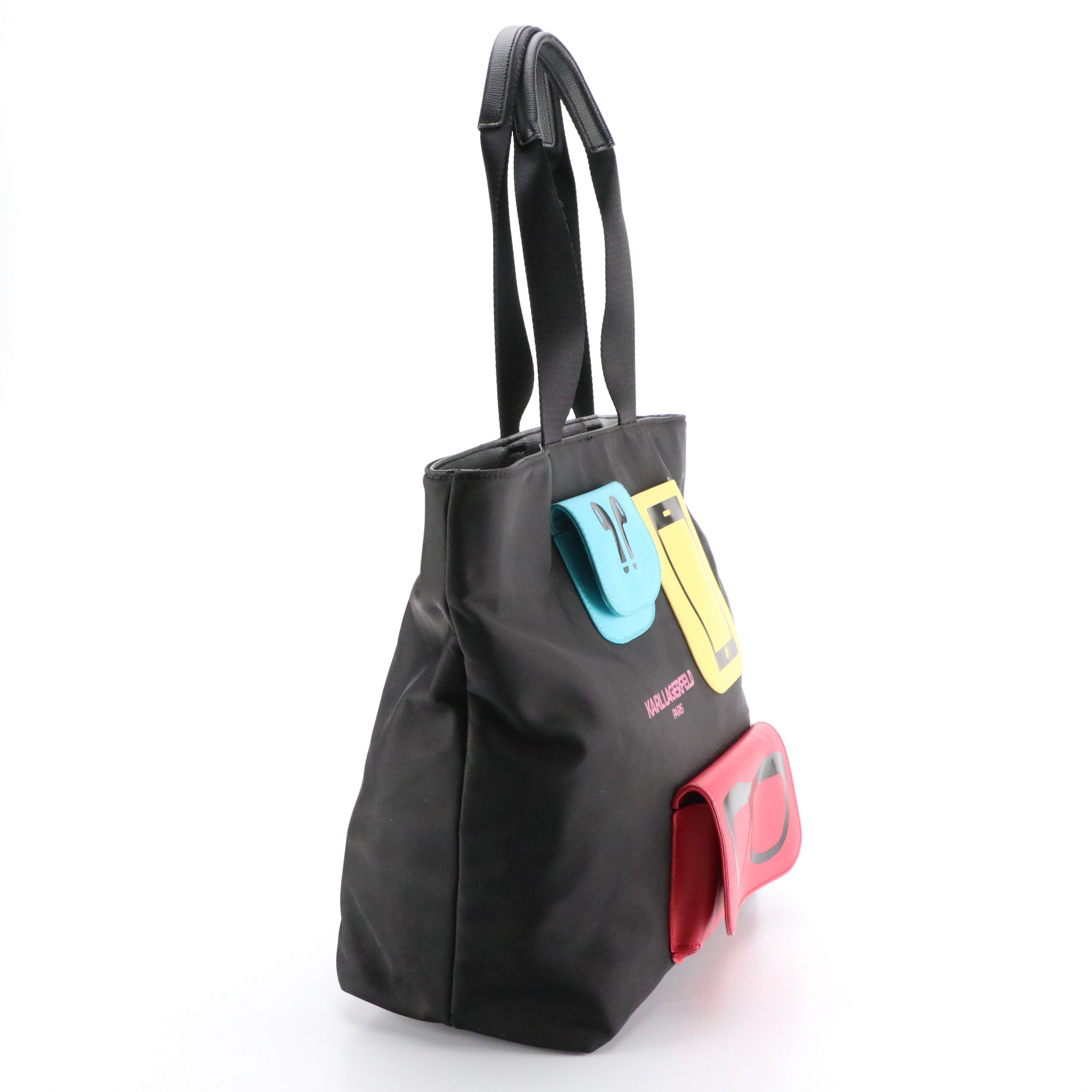 Karl Lagerfeld Amour Large Zip Tote Bag in Black Nylon and Colorful Faux Leather