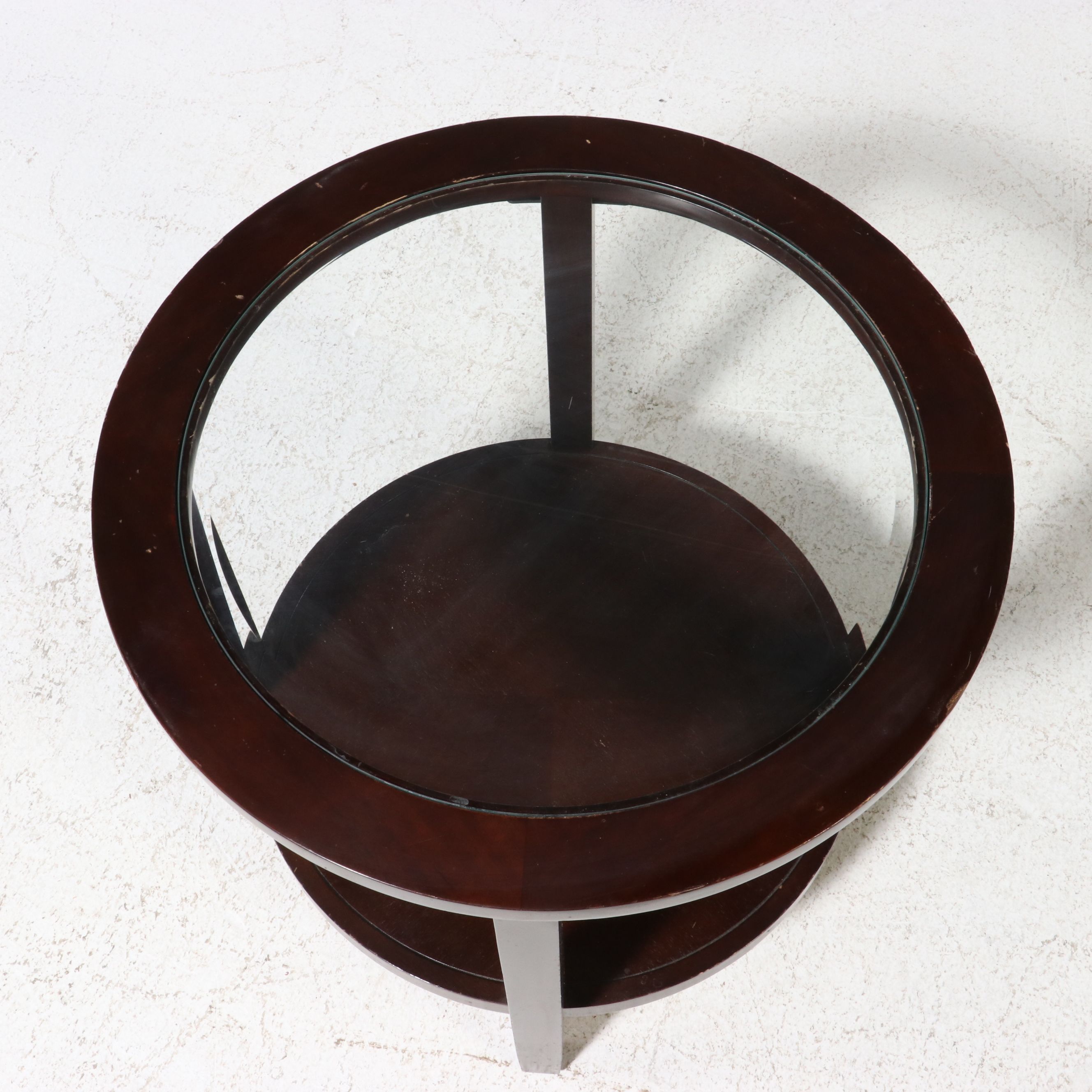 Pair of Contemporary Circular End Tables with Inset Glass Tops