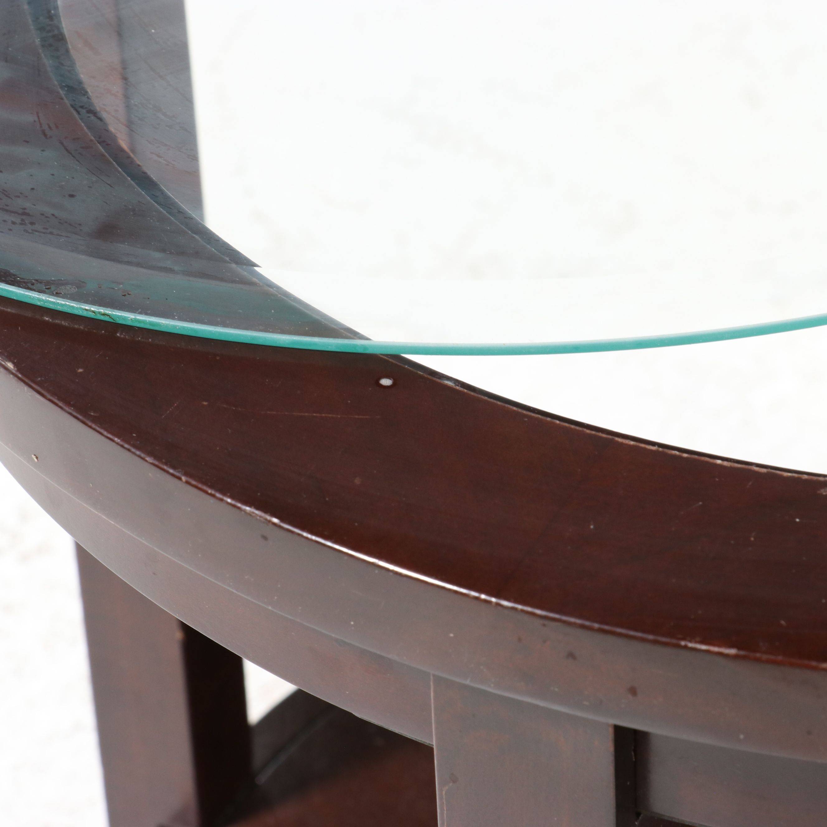 Pair of Contemporary Circular End Tables with Inset Glass Tops