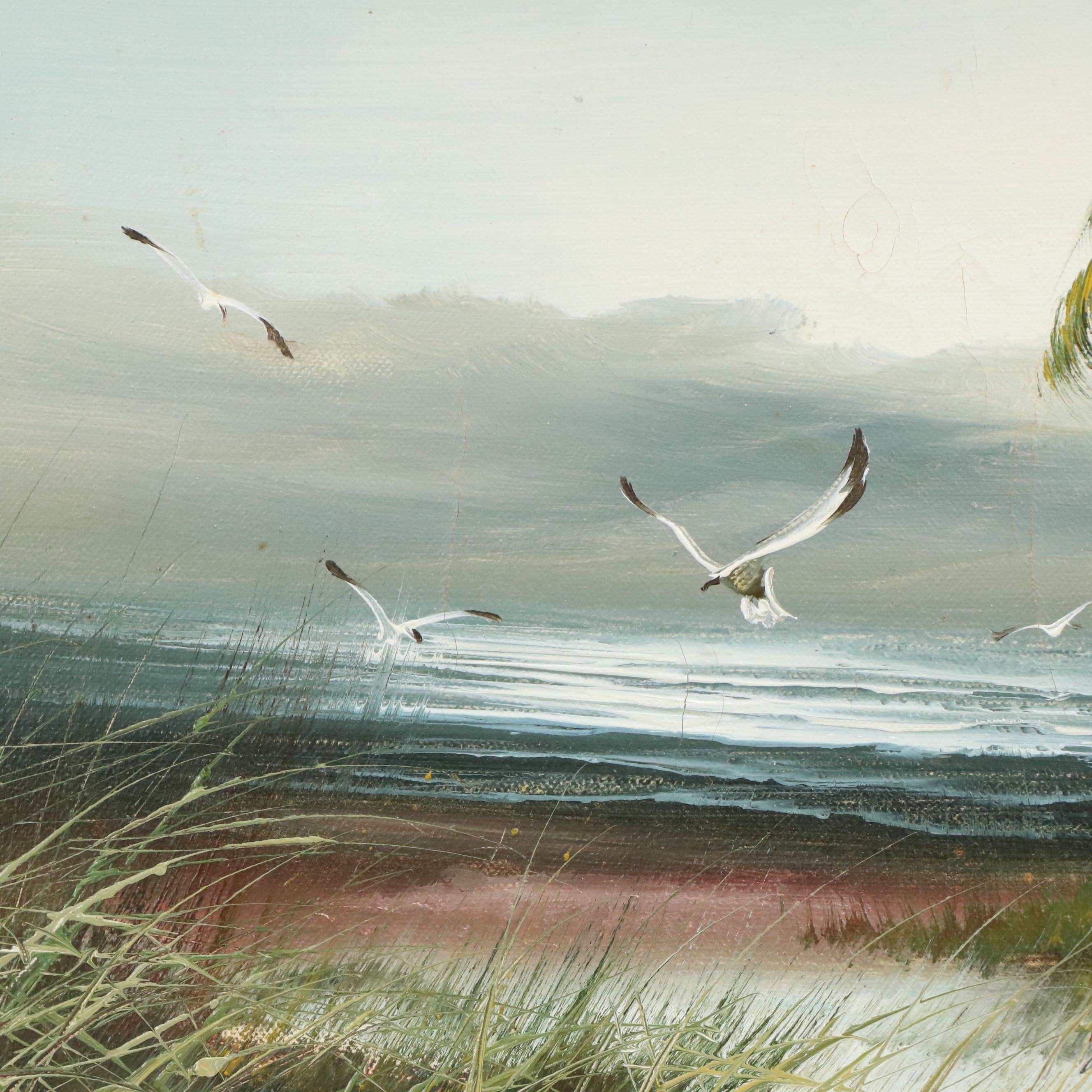 Oil Painting of Stormy Beach Scene, Mid to Late 20th Century