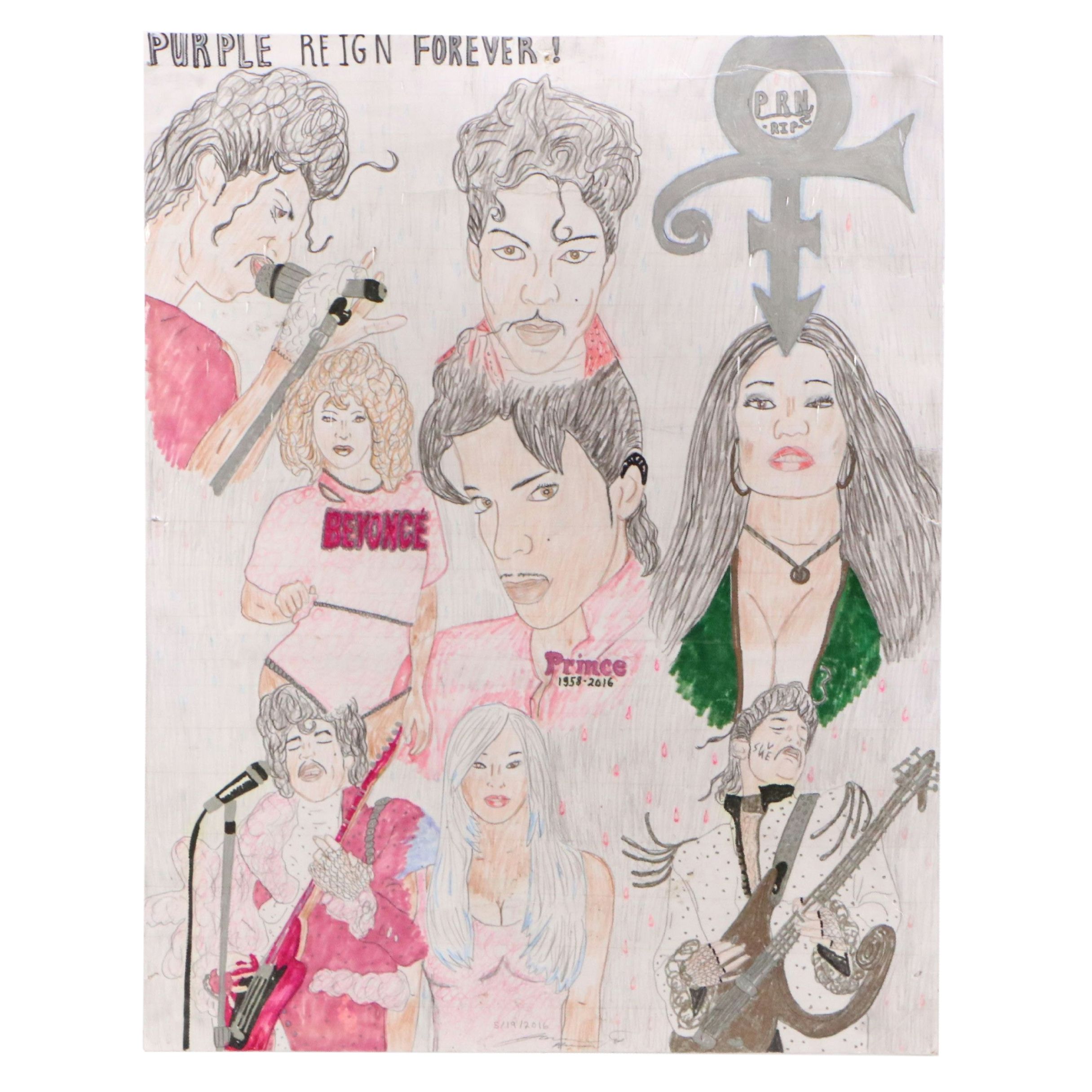 Self-Taught Artist Pop Art Drawing "Purple Reign Forever!," 2016