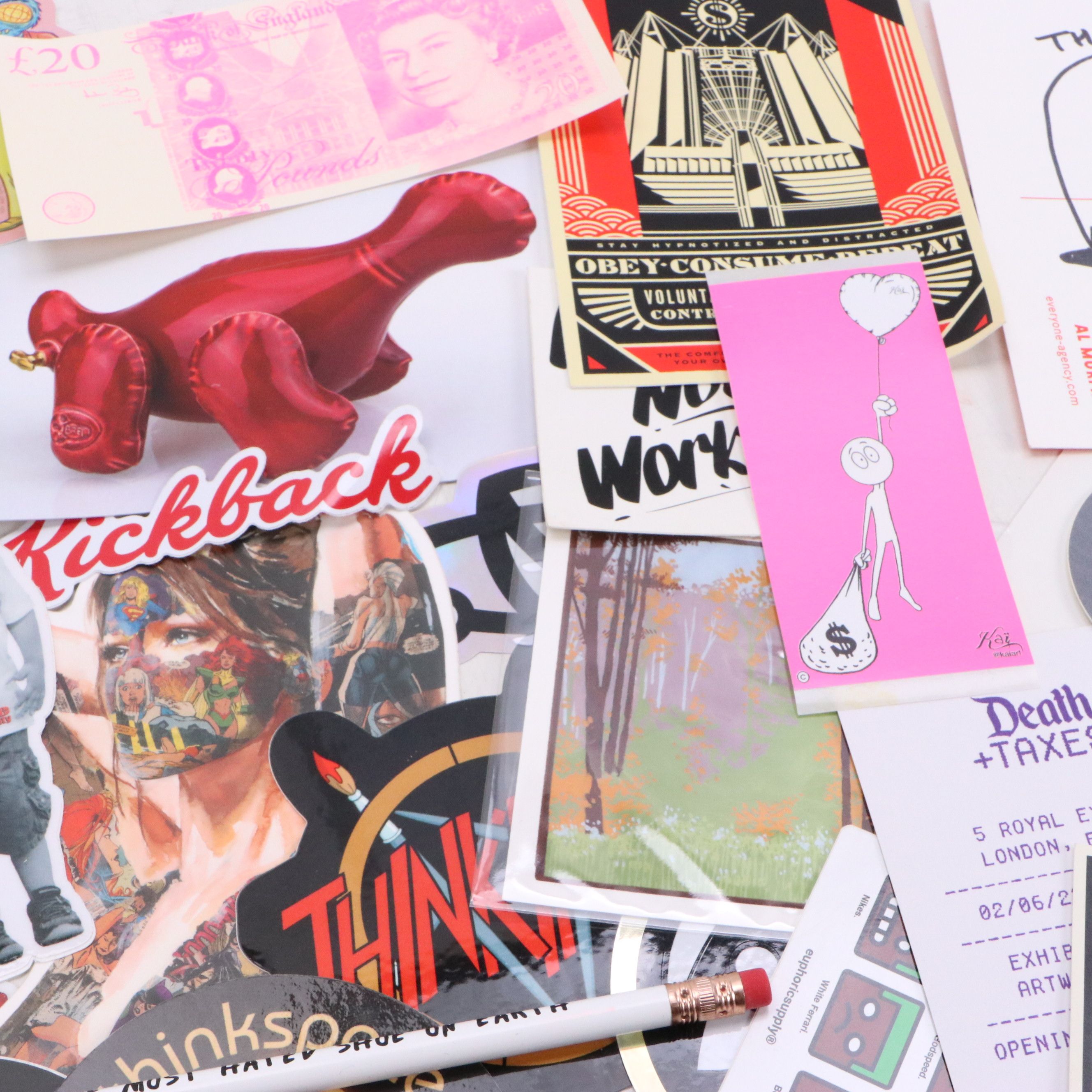 Collection of Stickers and Ephemera from Shepard Fairey, Imbue, and More