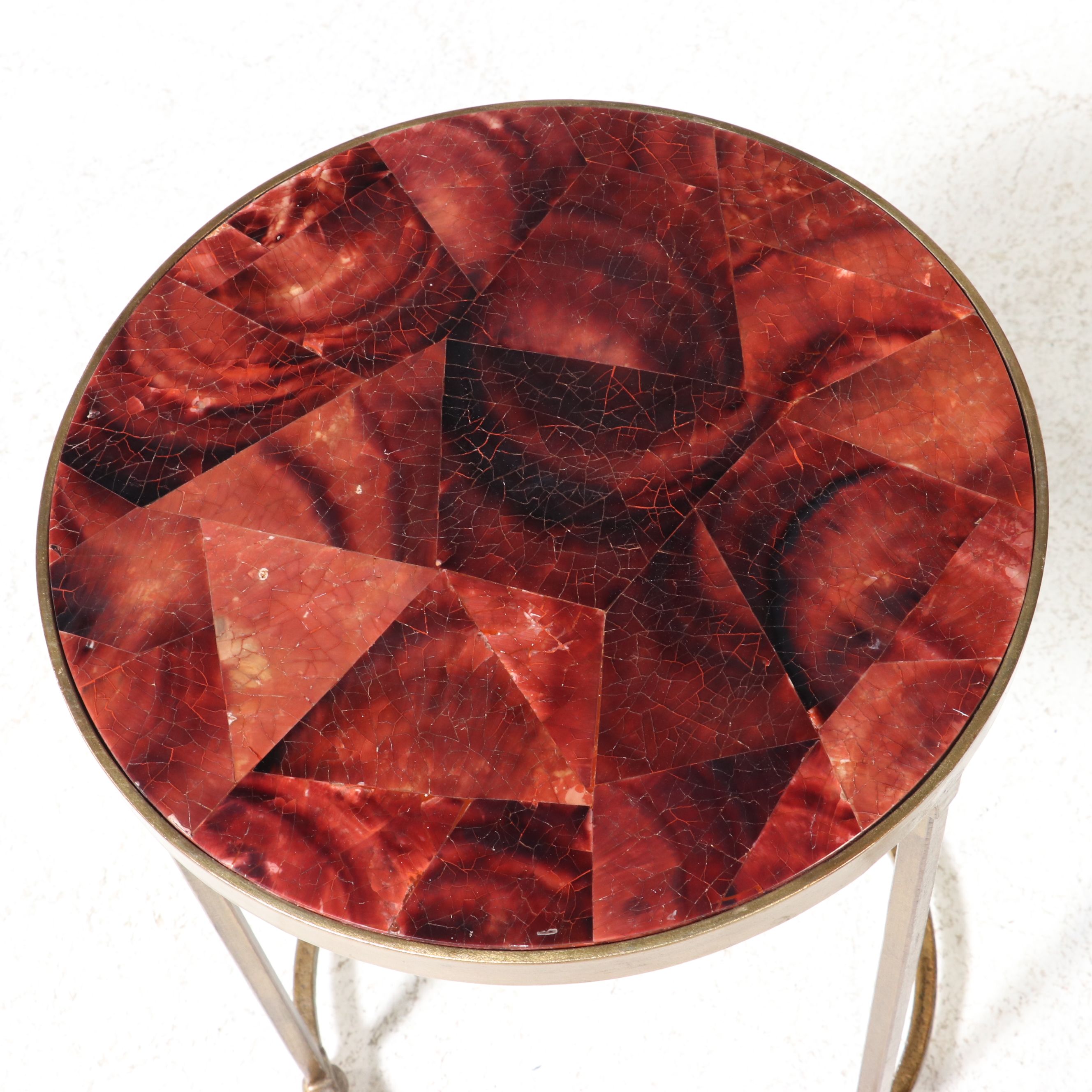 Crate & Barrel "Moreno" Red Agate Style Nesting Table Pair