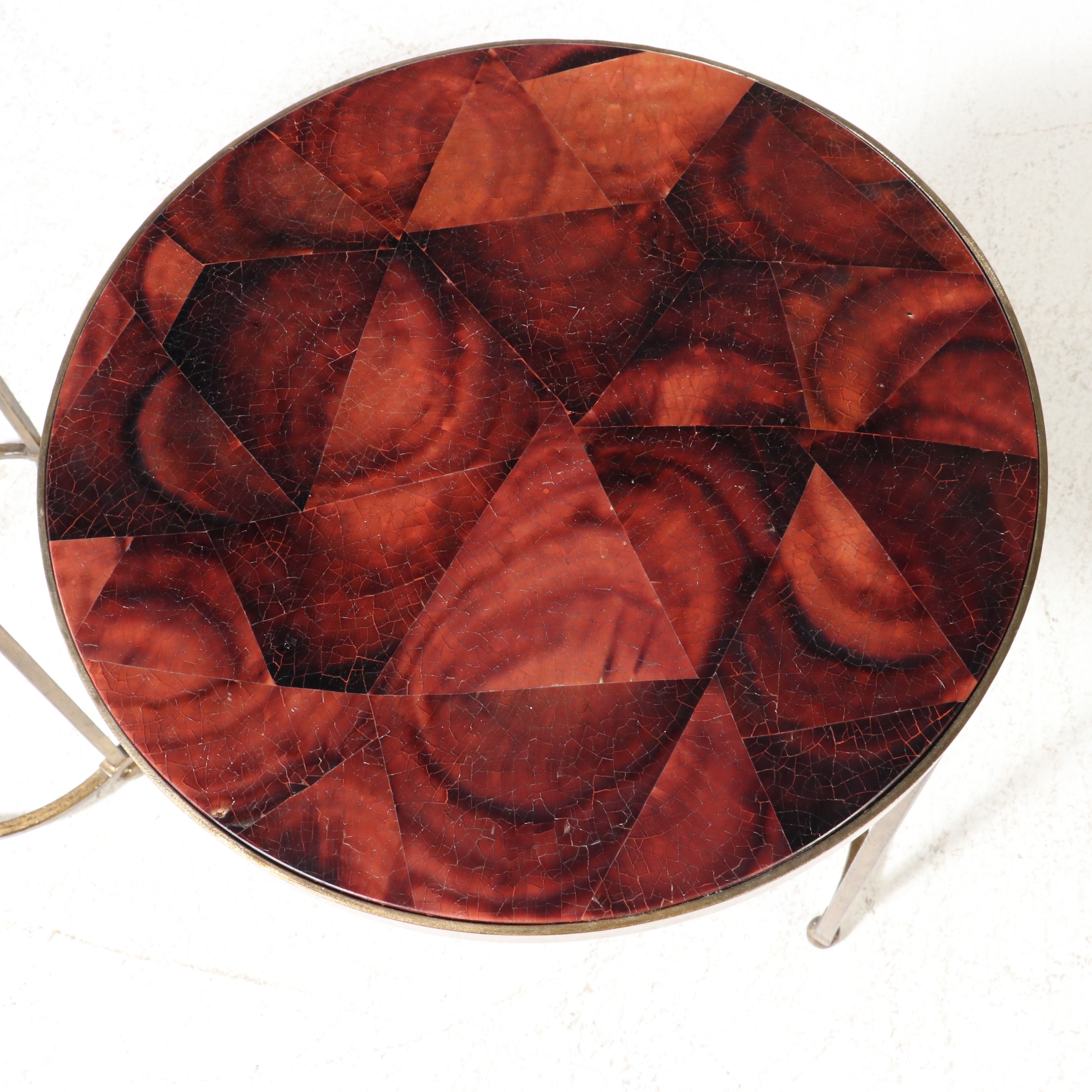 Crate & Barrel "Moreno" Red Agate Style Nesting Table Pair