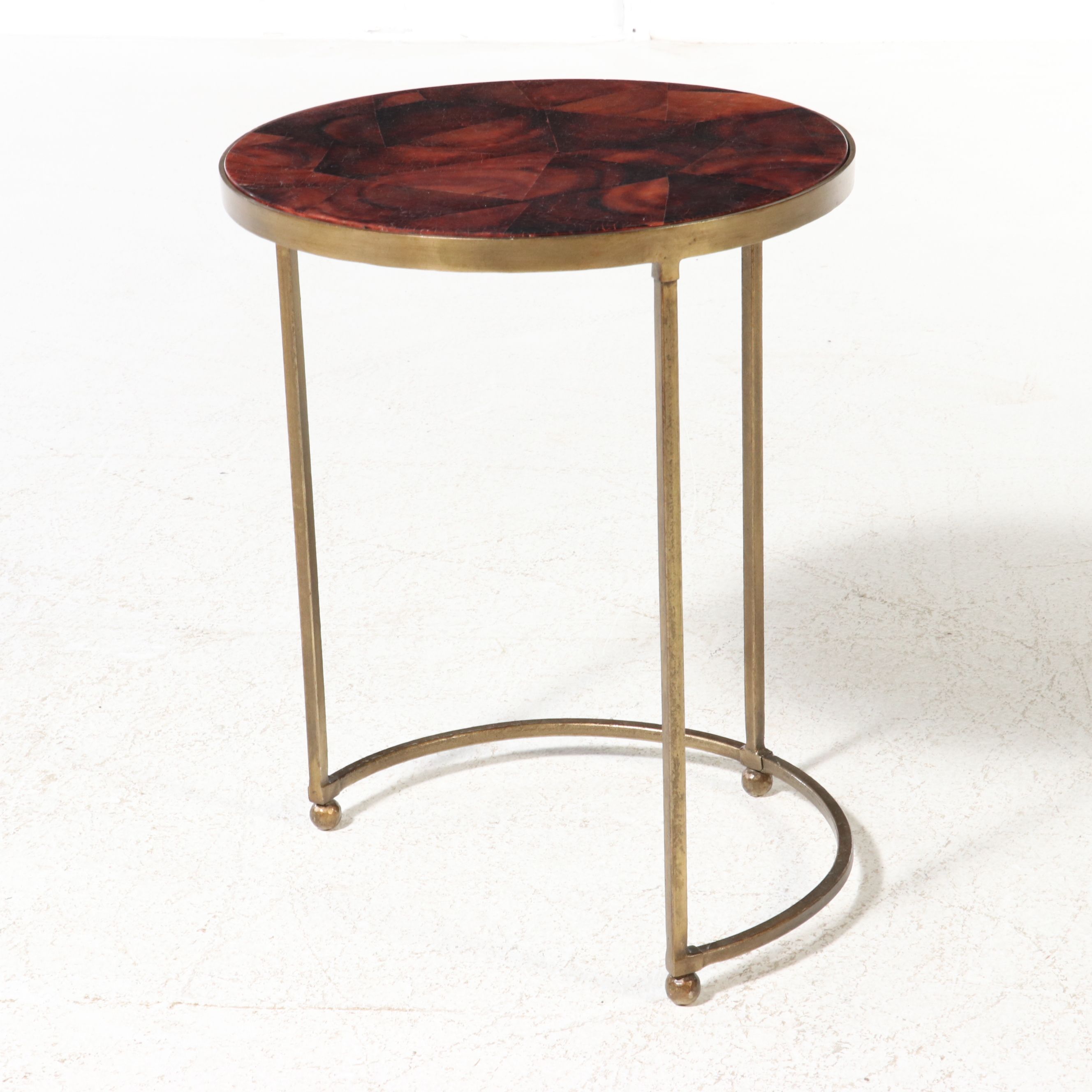 Crate & Barrel "Moreno" Red Agate Style Nesting Table Pair