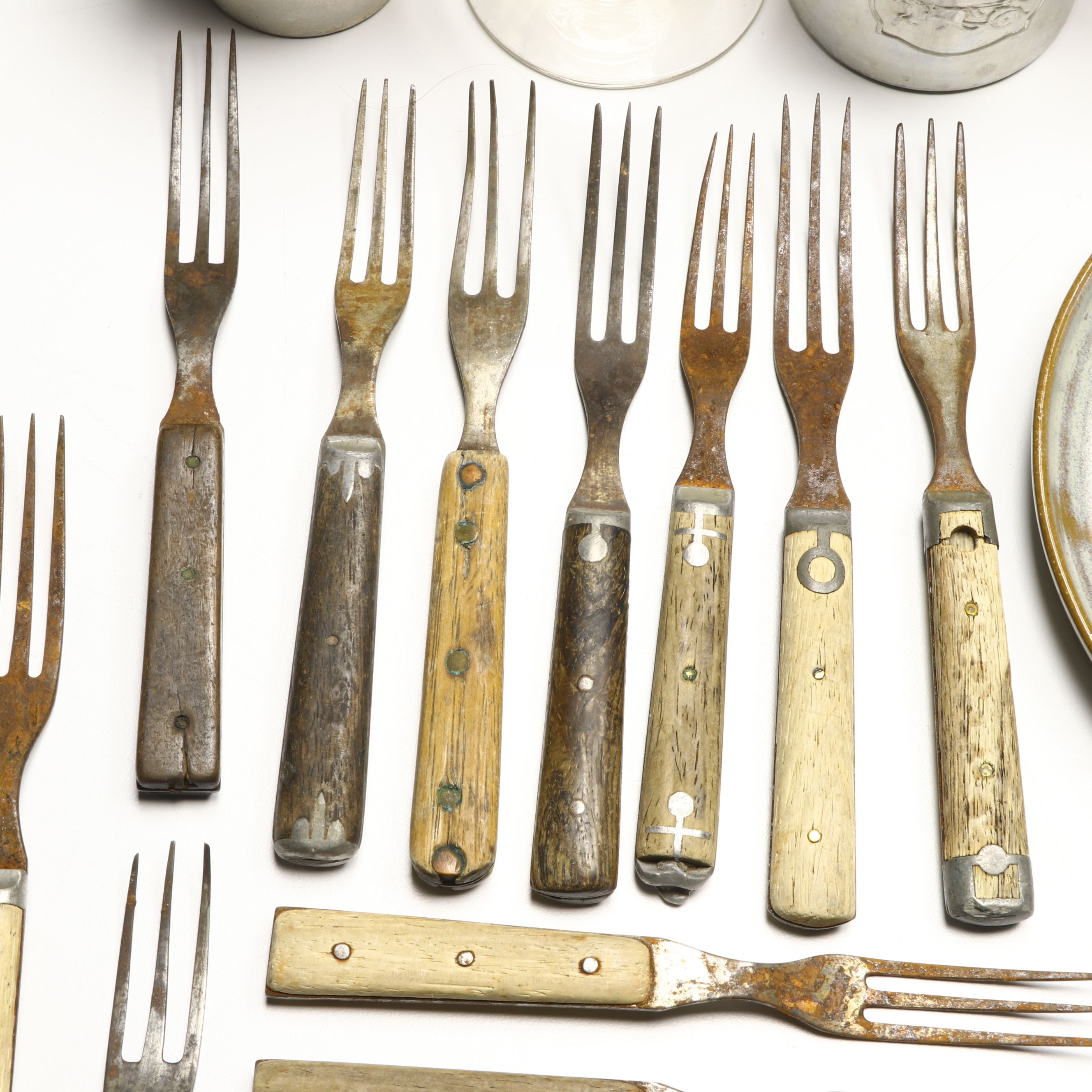 Victorian Wooden Handle Forks with Coffee Grinder and Other Decor