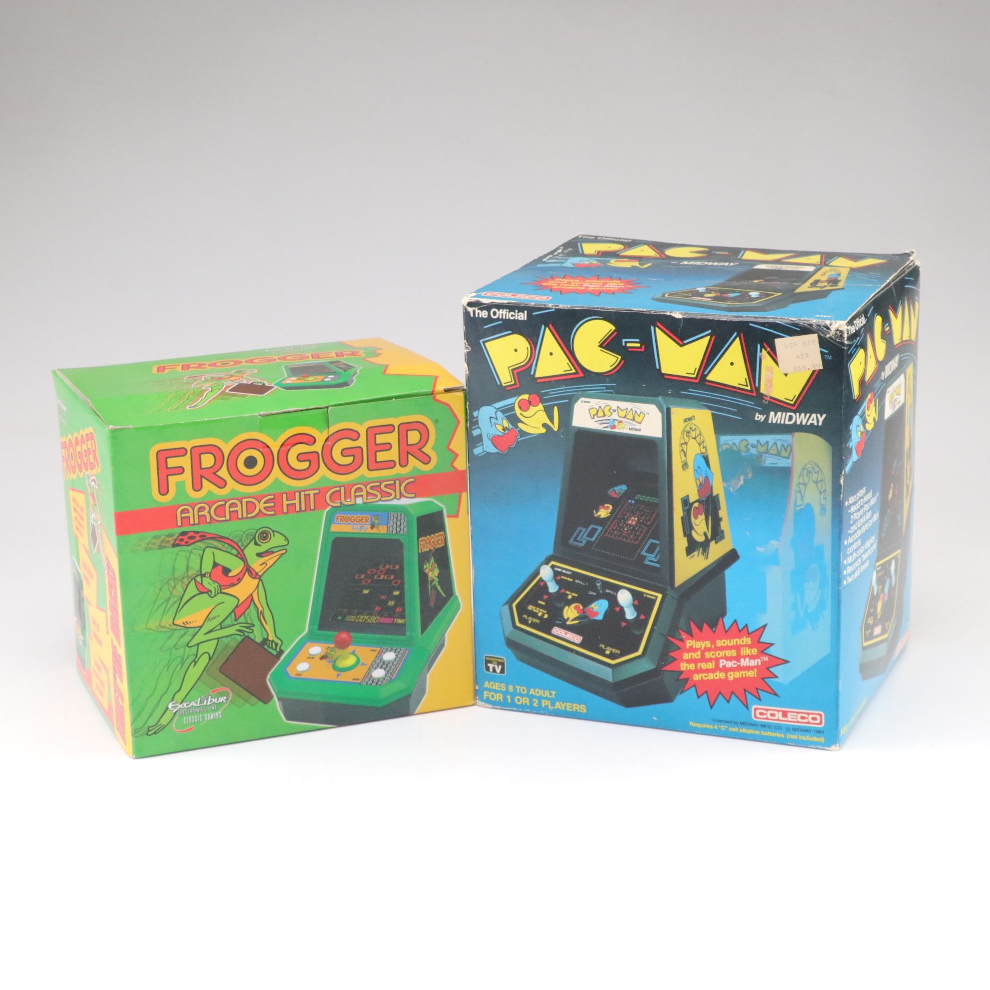 Excalibur "Frogger" and Coleco "Pac-Man" Tabletop Arcade Games, 1980s