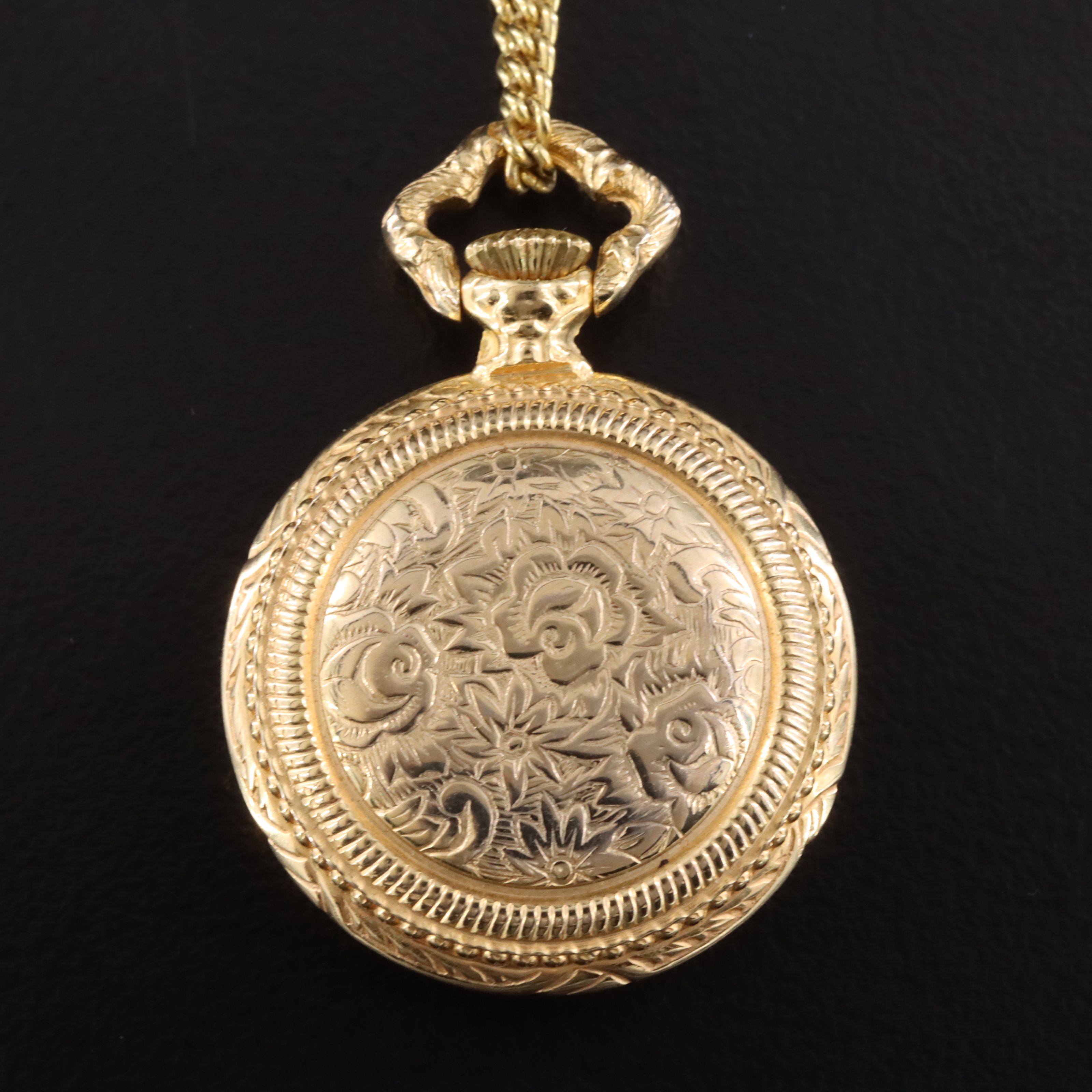 Bucherer Gold Tone Ornate Scroll Work Pendant Watch