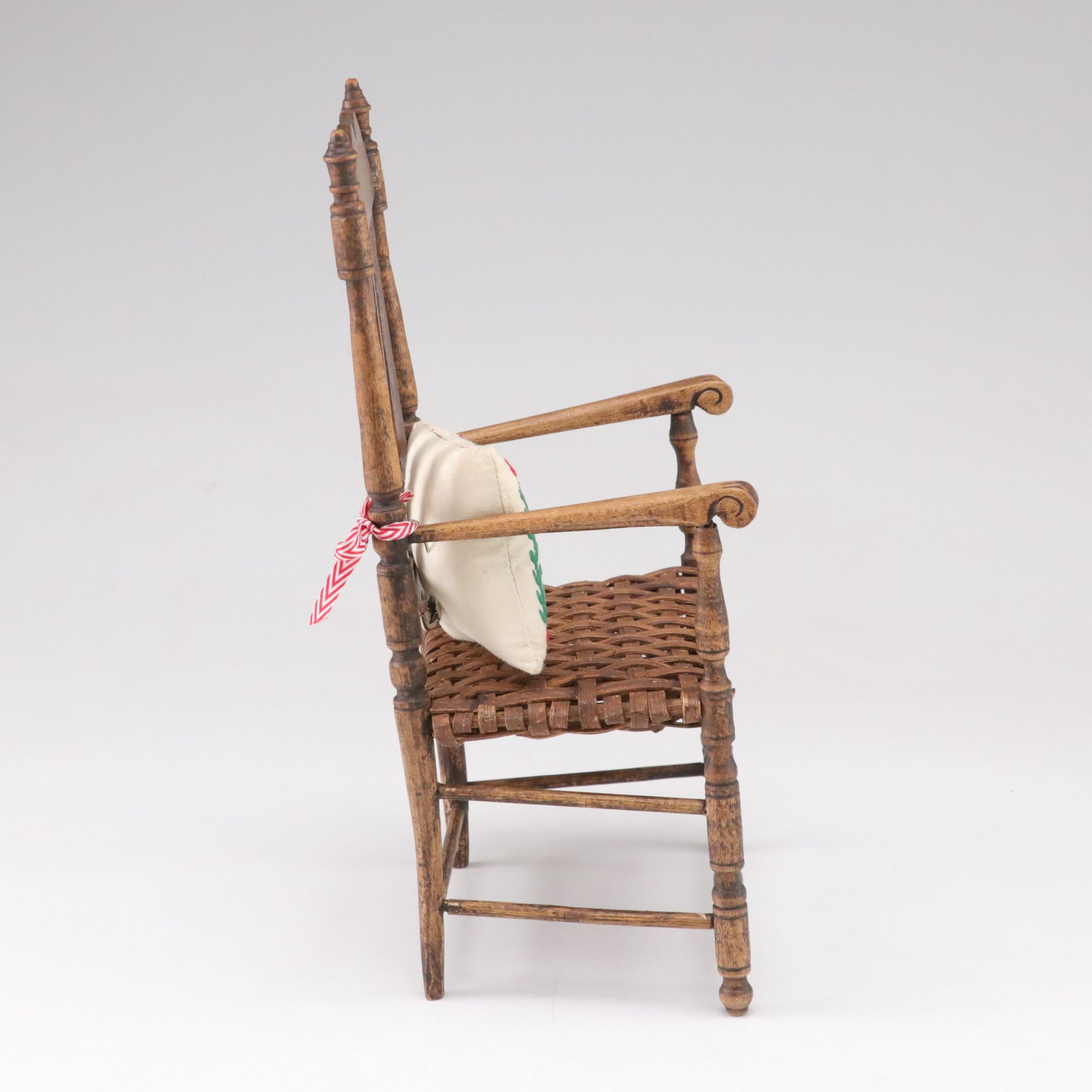 Handcrafted Wooden Miniature Doll House Chair and Throw Pillow