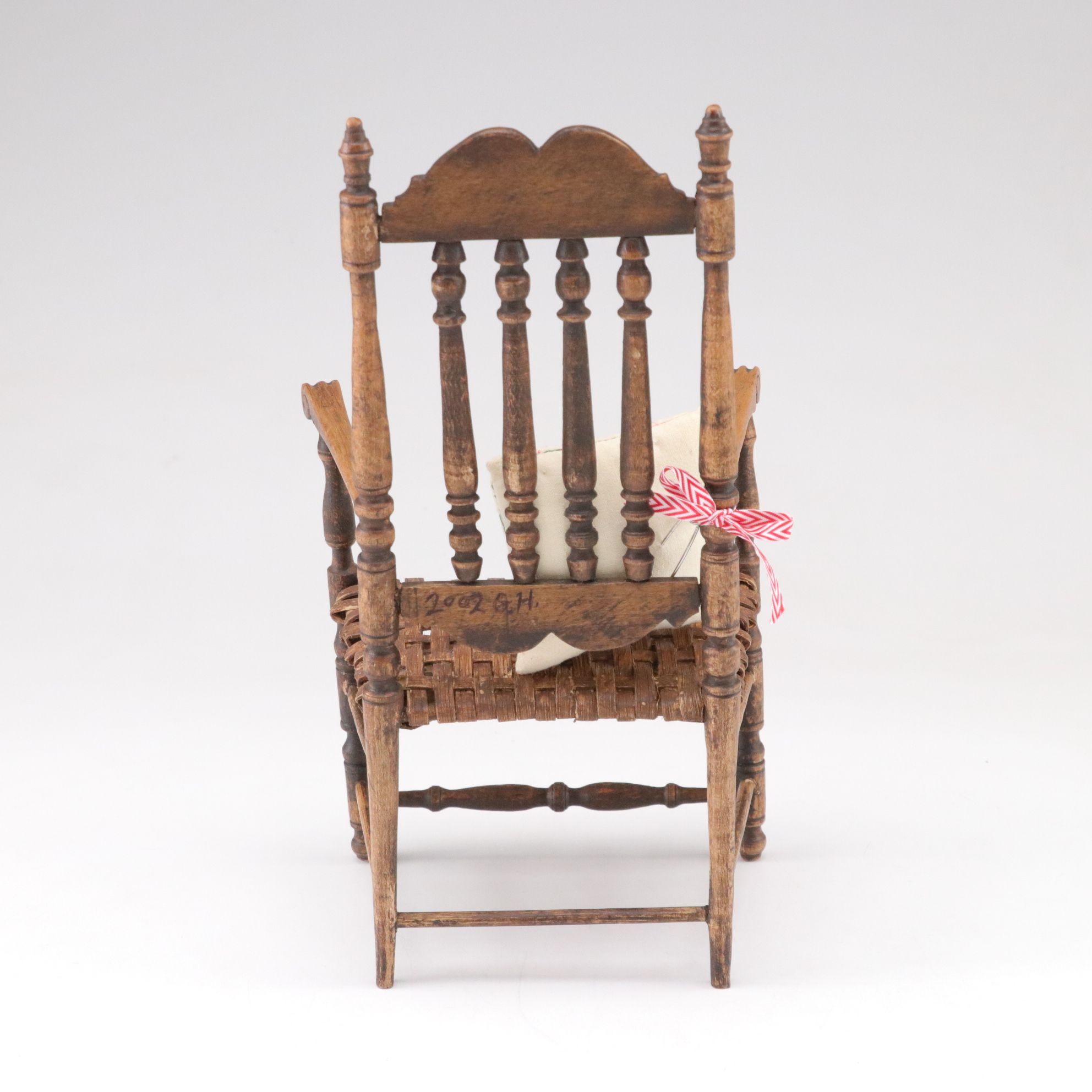 Handcrafted Wooden Miniature Doll House Chair and Throw Pillow